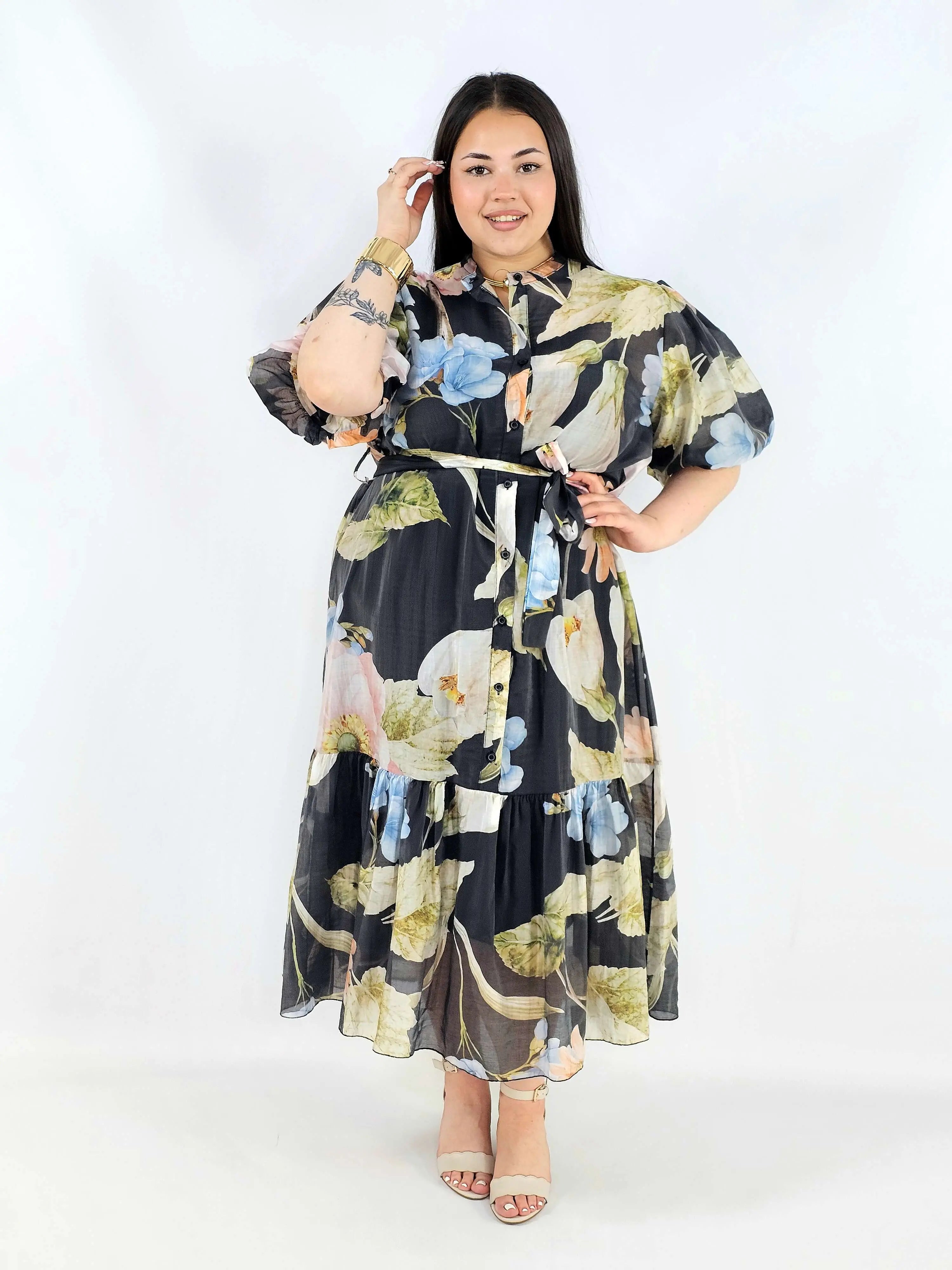 Sukienka plus size koszulowa w kwiaty XXL – elegancja i lekkość na komunię i wesele Stylowa XL