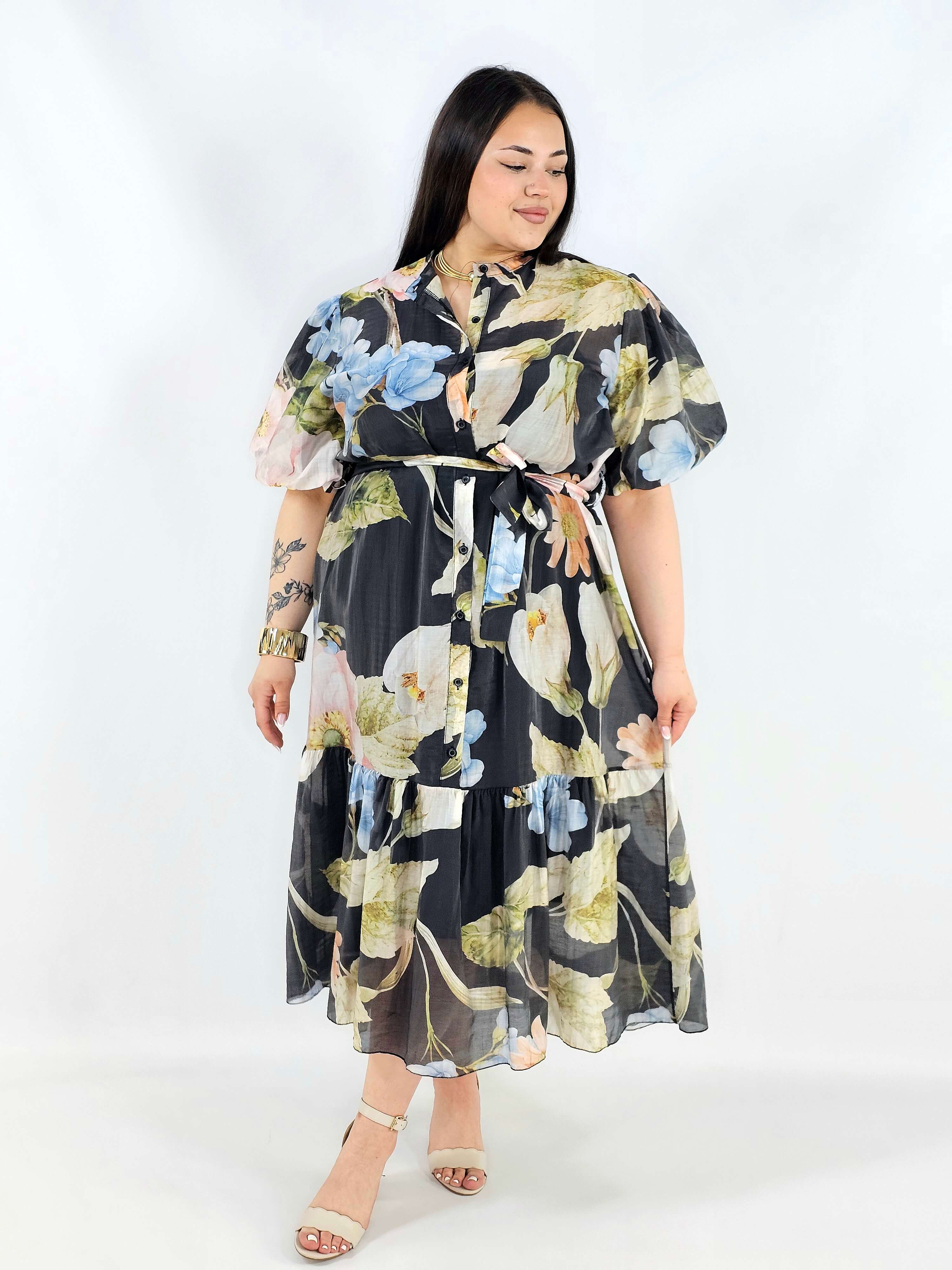 Sukienka plus size koszulowa w kwiaty XXL – elegancja i lekkość na komunię i wesele Stylowa XL
