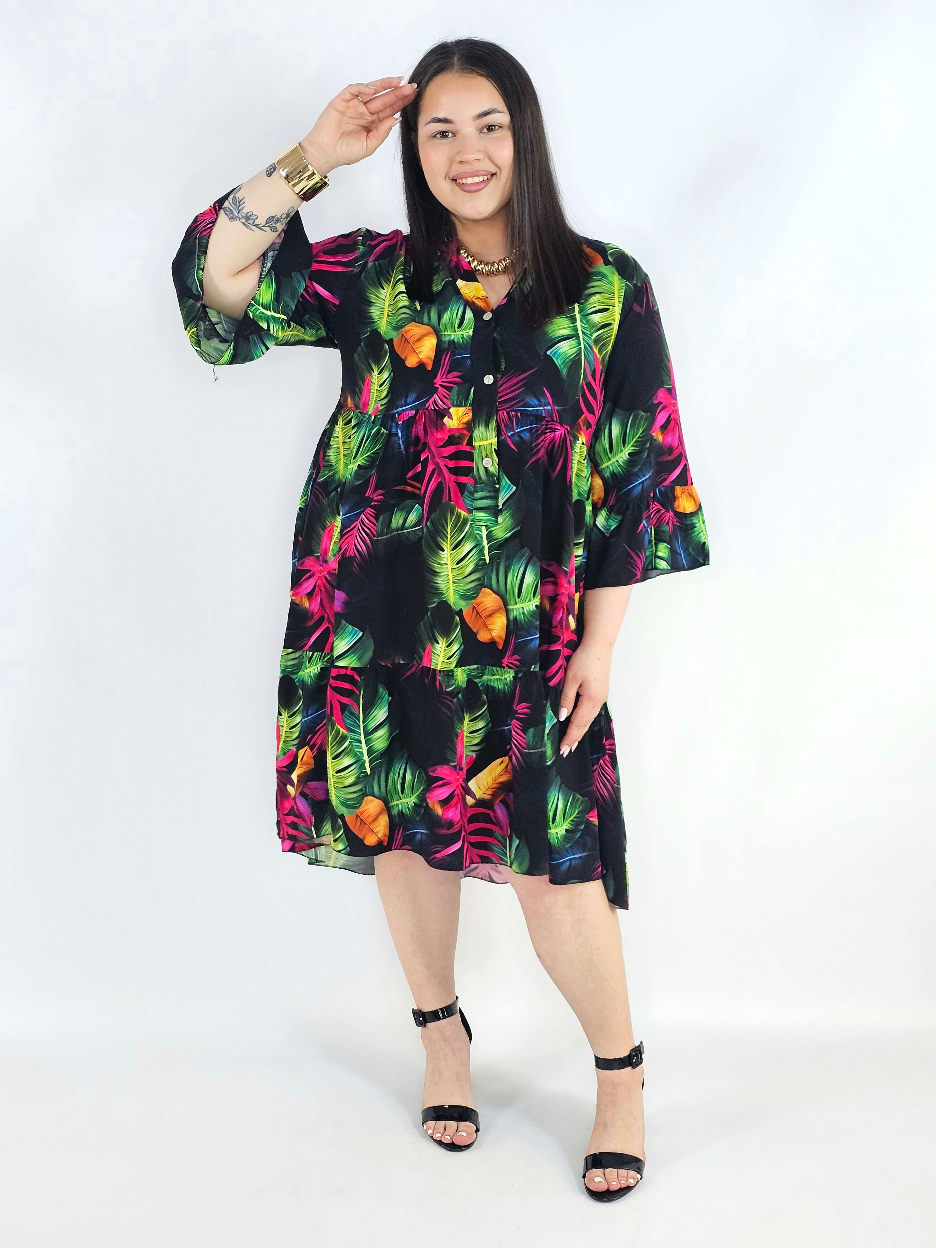 Sukienka plus size koszulowa z guzikami – lekka sukienka damska XXL z kołnierzykiem Stylowa XL