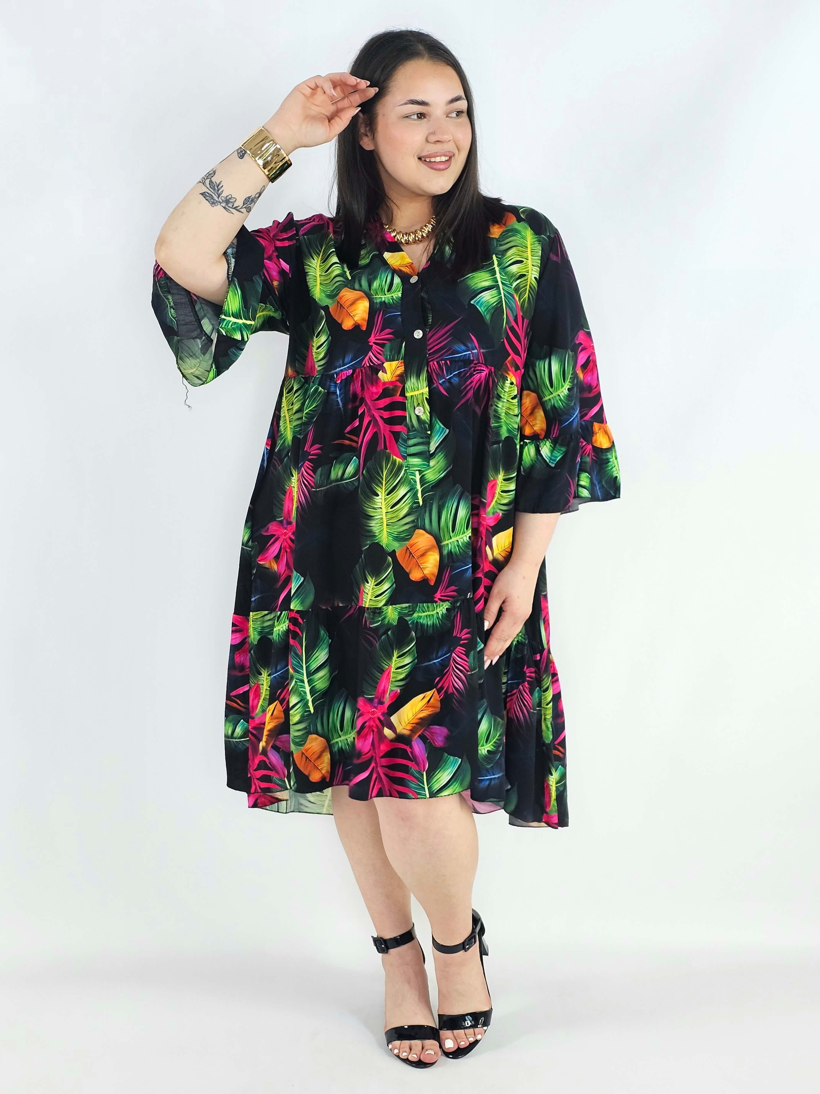 Sukienka plus size koszulowa z guzikami – lekka sukienka damska XXL z kołnierzykiem Stylowa XL