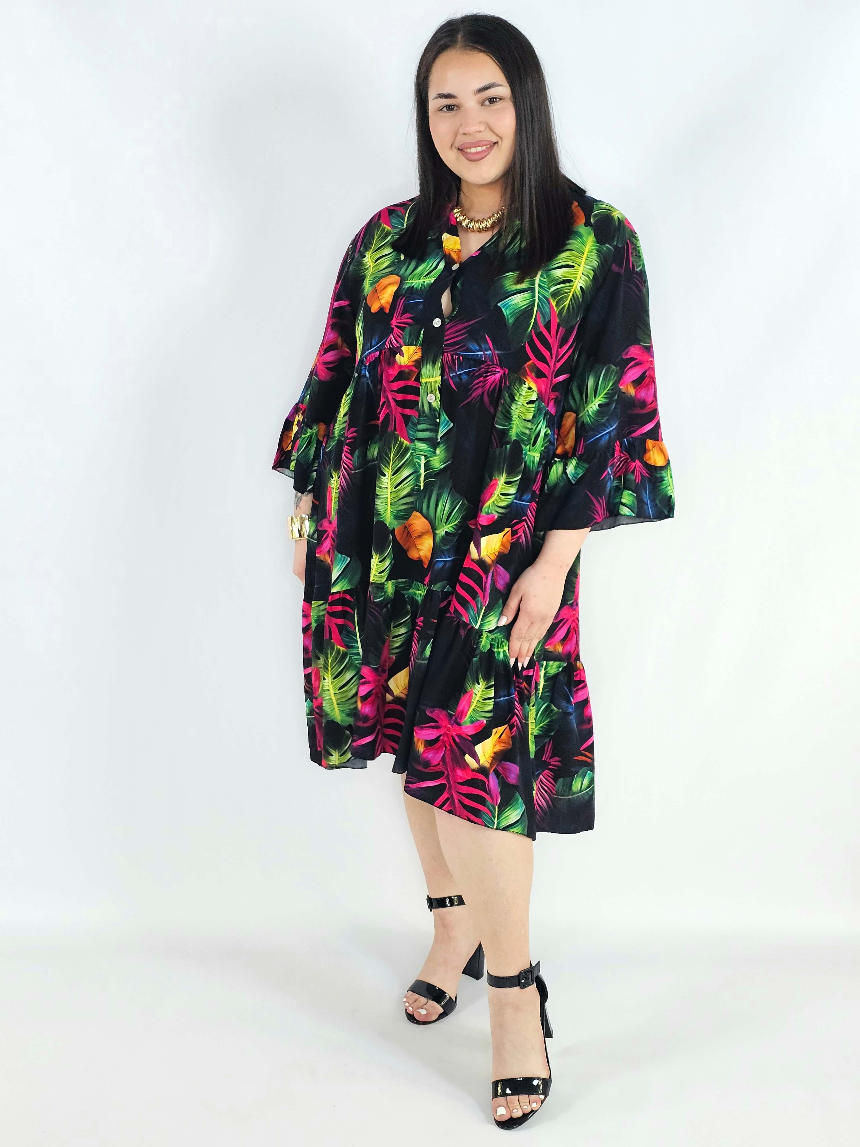 Sukienka plus size koszulowa z guzikami – lekka sukienka damska XXL z kołnierzykiem Stylowa XL