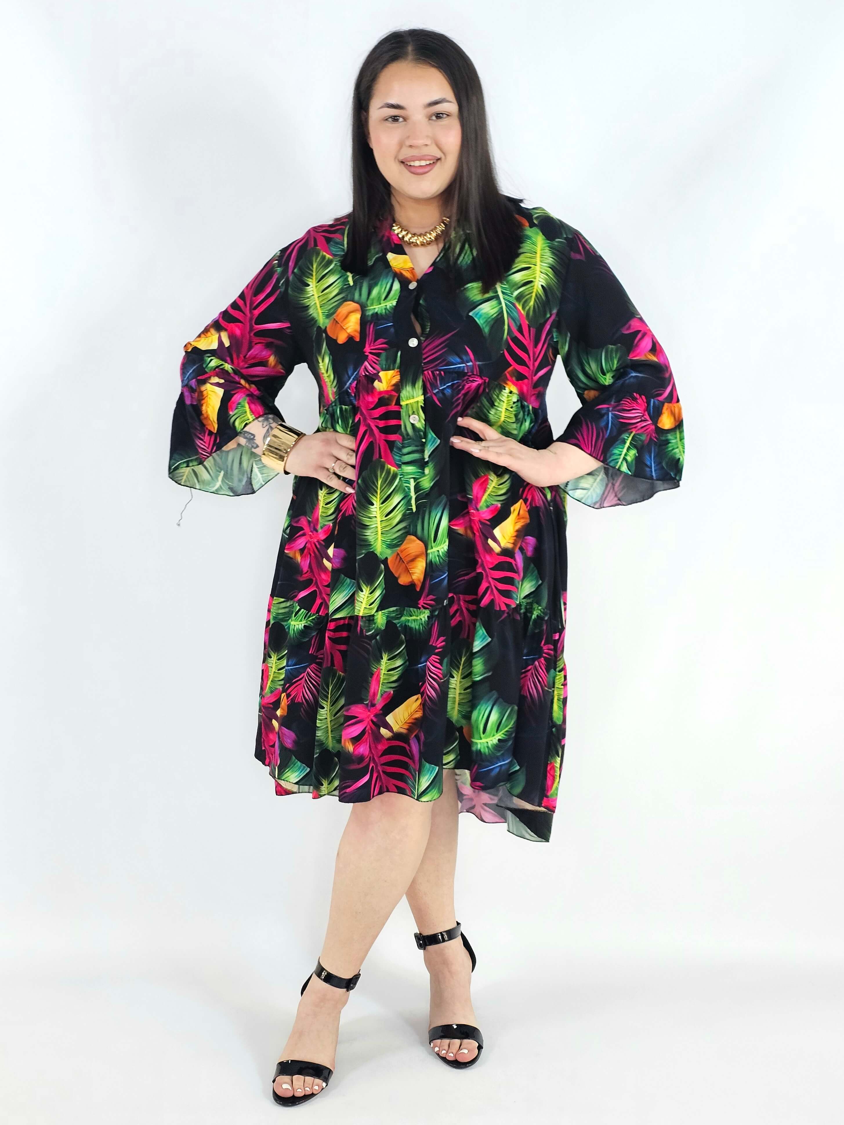 Sukienka plus size koszulowa z guzikami – lekka sukienka damska XXL z kołnierzykiem Stylowa XL