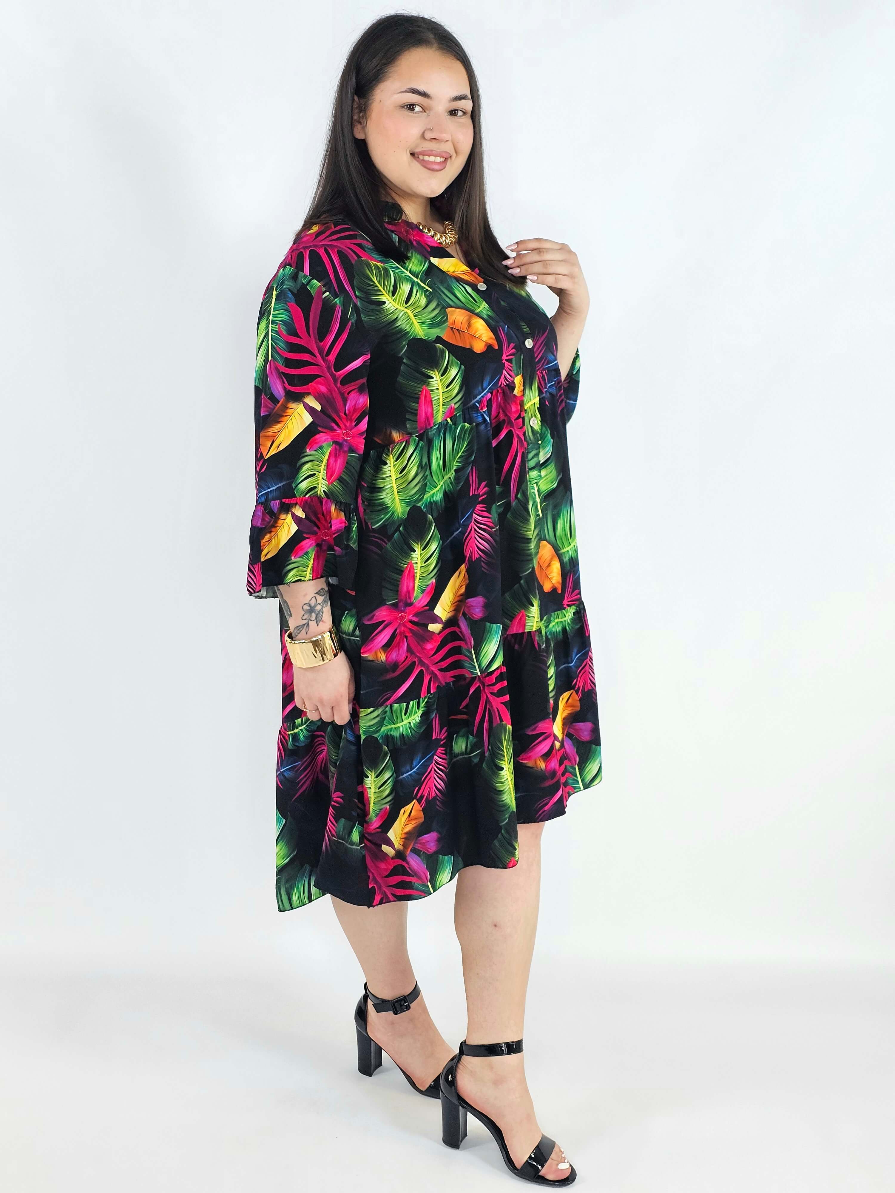 Sukienka plus size koszulowa z guzikami – lekka sukienka damska XXL z kołnierzykiem Stylowa XL