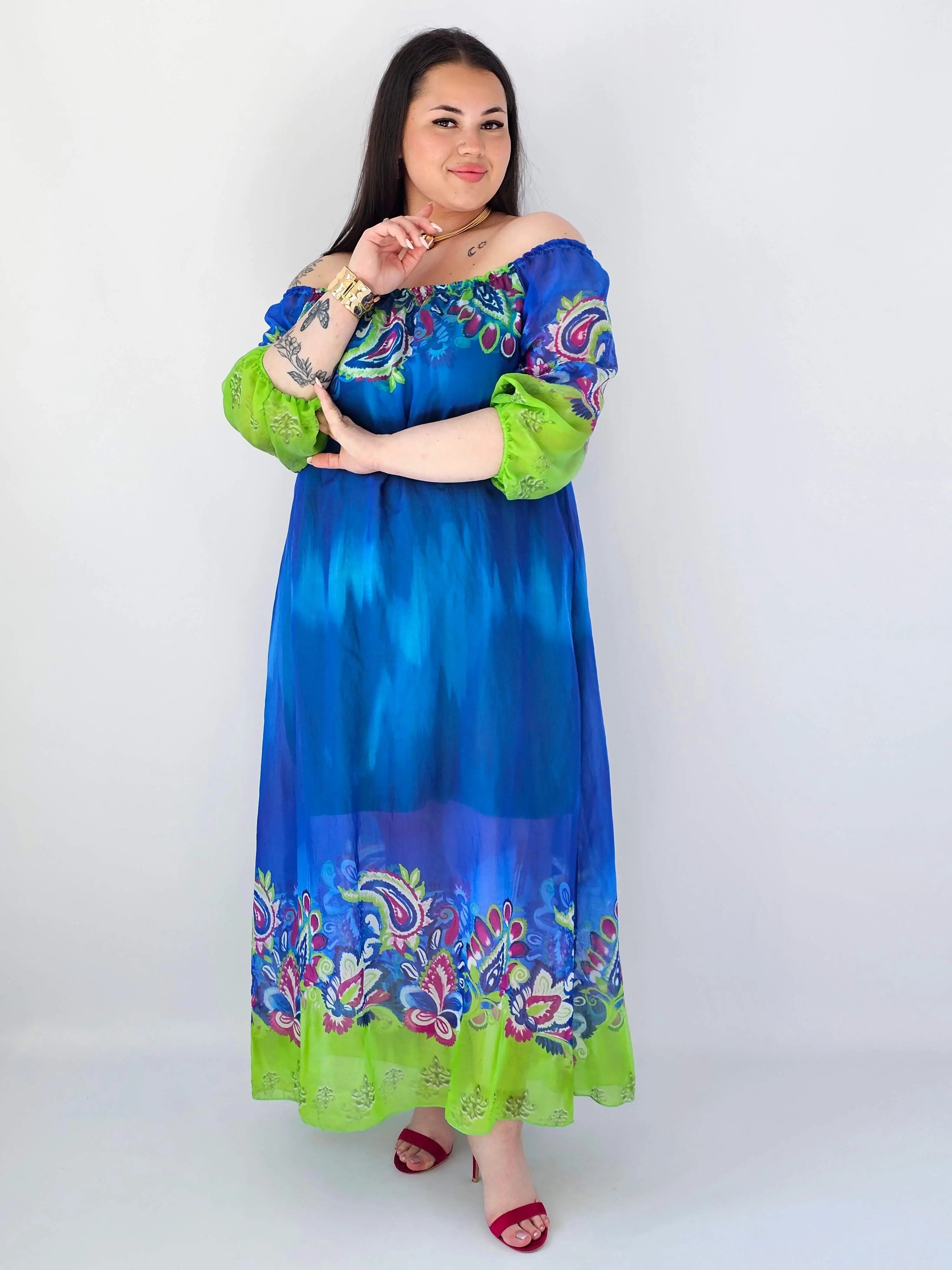 Sukienka plus size maxi niebieska z printem – zwiewna sukienka XXL Stylowa XL