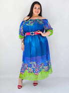 Sukienka plus size maxi niebieska z printem – zwiewna sukienka XXL Stylowa XL