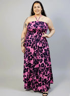 Sukienka plus size maxi różowa w kwiaty – letnia sukienka XXL z elastyczną górą Stylowa XL