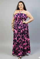 Sukienka plus size maxi różowa w kwiaty – letnia sukienka XXL z elastyczną górą Stylowa XL
