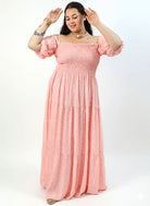 Sukienka plus size maxi w grochy – hiszpanka z marszczeniem XXL Stylowa XL