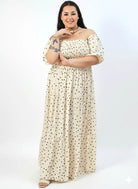 Sukienka plus size maxi w grochy – hiszpanka z marszczeniem XXL Stylowa XL