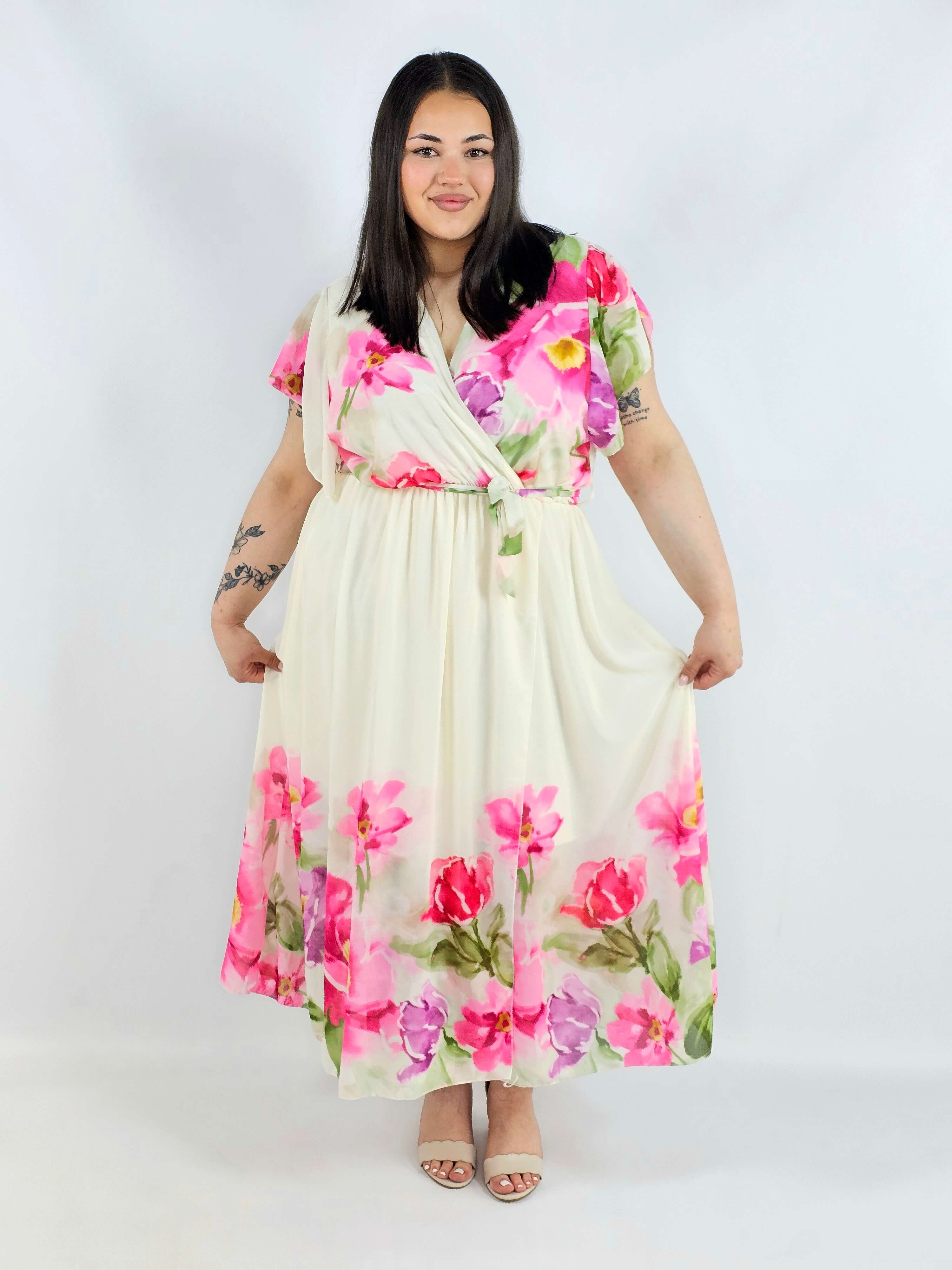 Sukienka plus size maxi w kwiaty XXL – idealna na komunię i wesele Stylowa XL