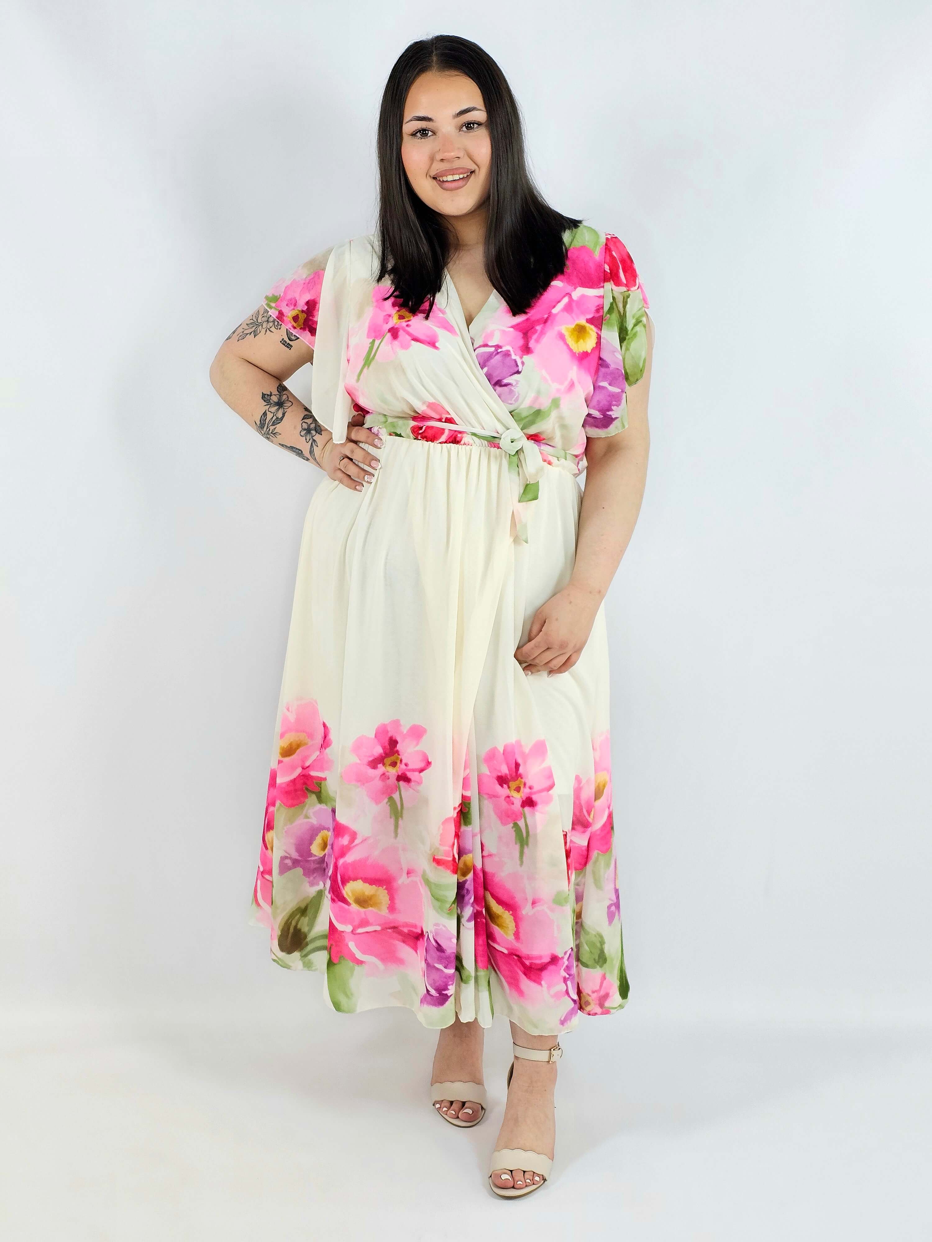 Sukienka plus size maxi w kwiaty XXL – idealna na komunię i wesele Stylowa XL