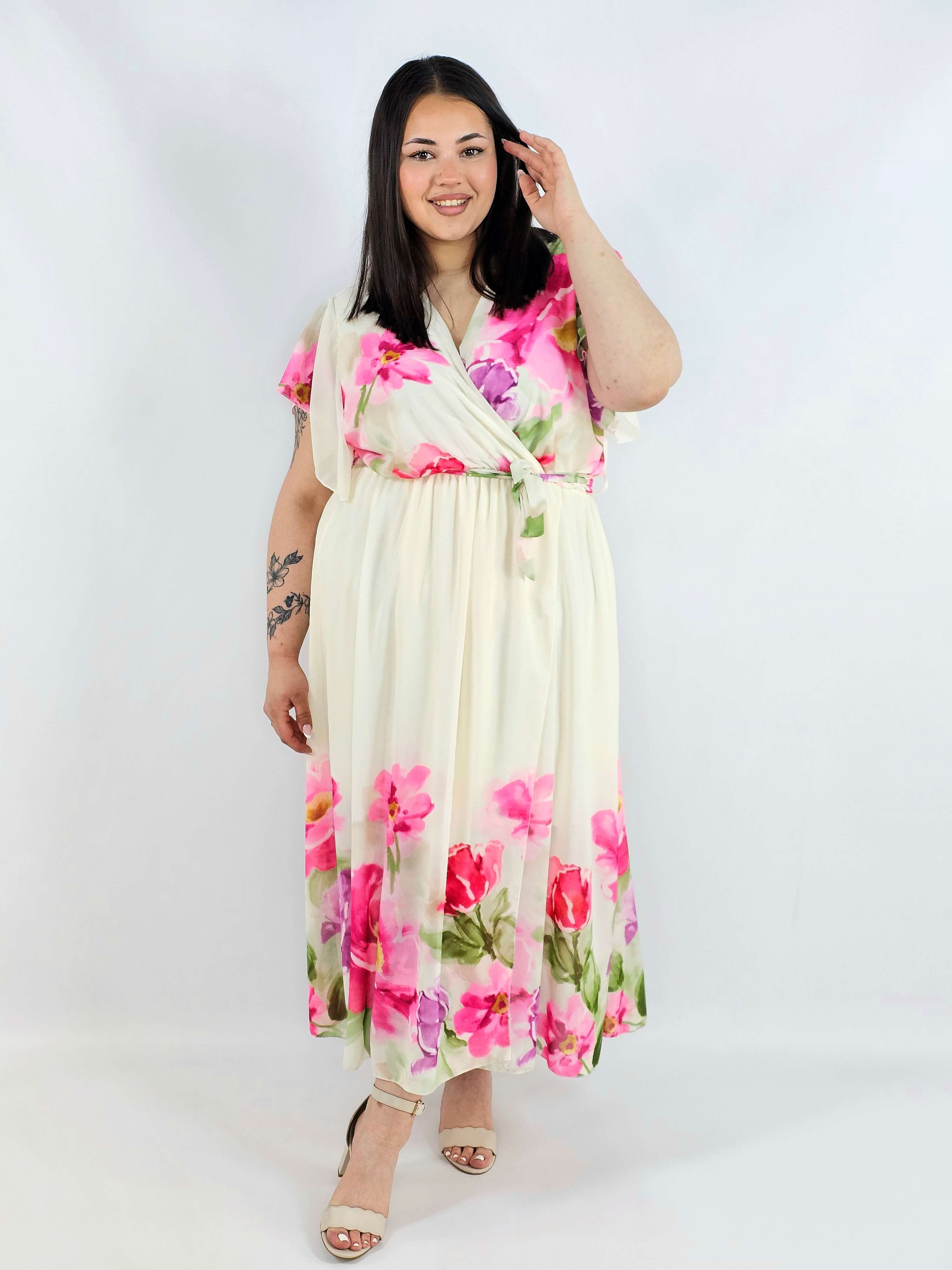 Sukienka plus size maxi w kwiaty XXL – idealna na komunię i wesele Stylowa XL