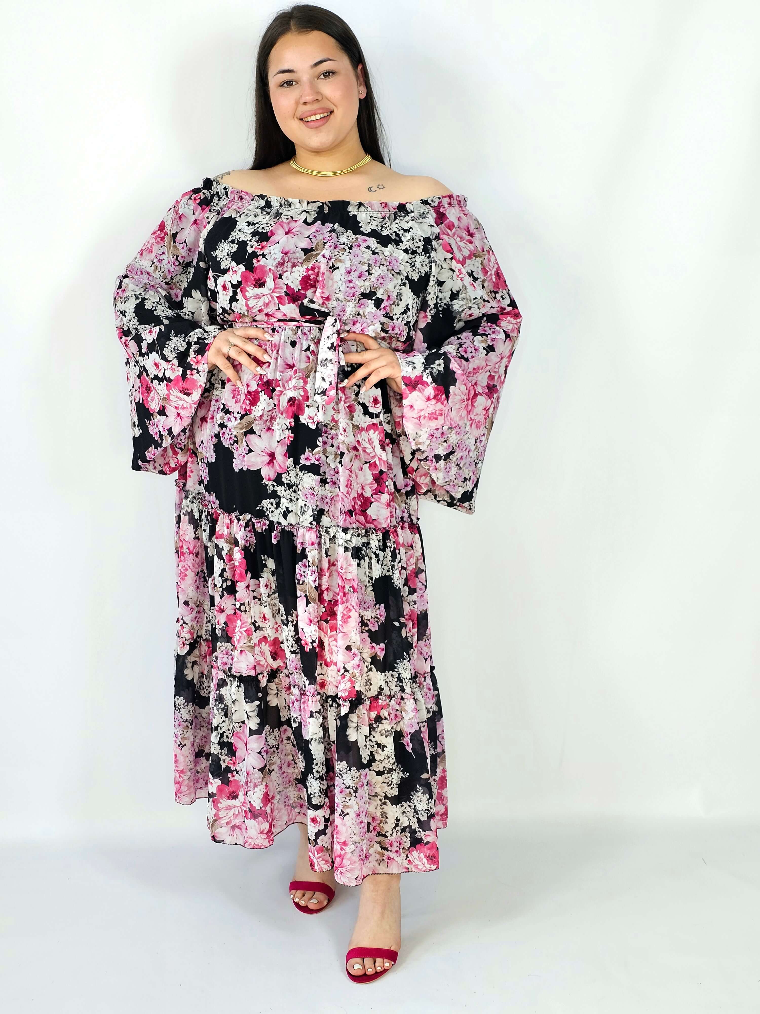 Sukienka plus size maxi w kwiaty z wiązaniem – romantyczna i zwiewna stylizacja XXL Stylowa XL