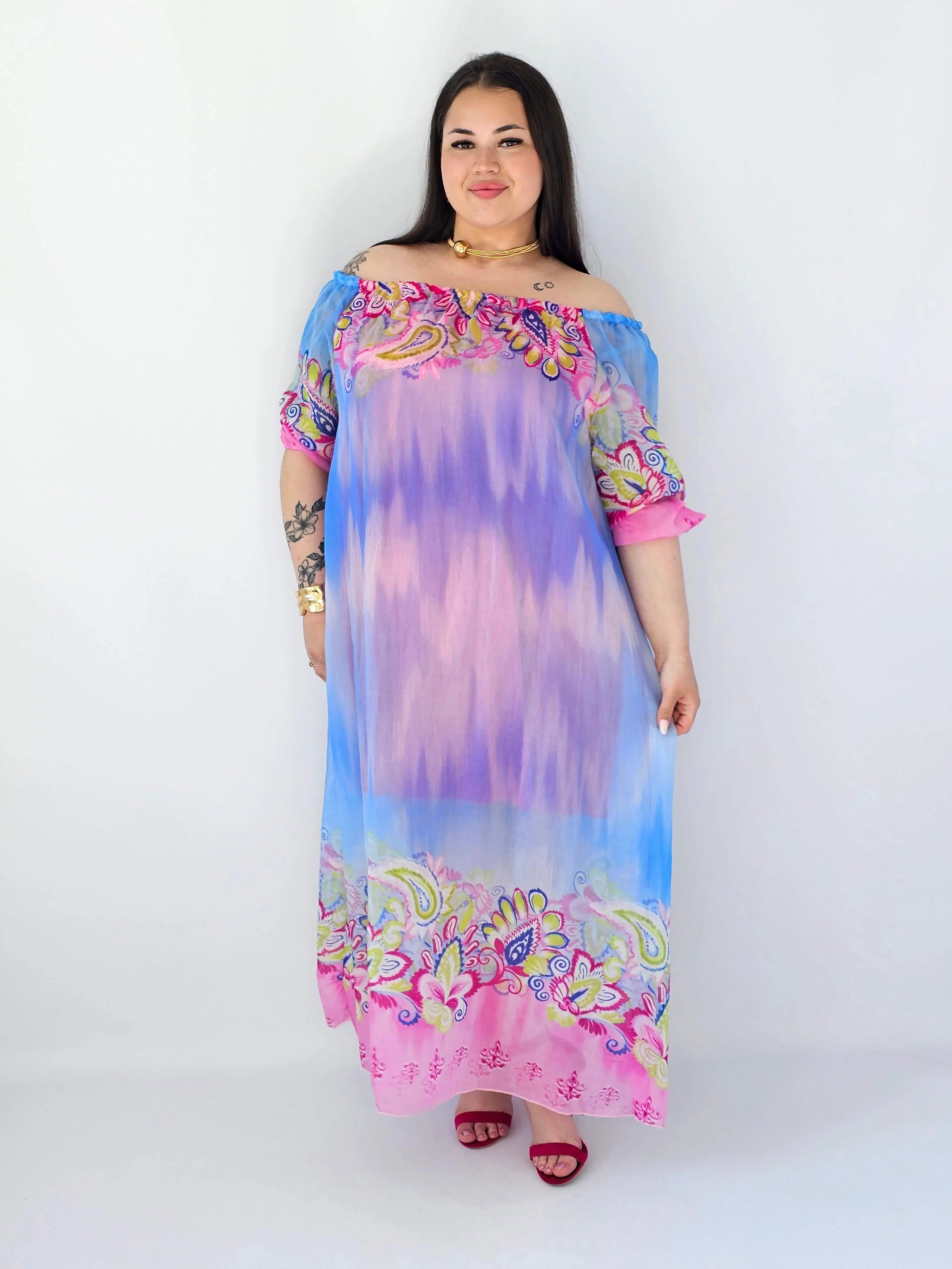Sukienka plus size maxi w pastelowych odcieniach z etnicznym wzorem Stylowa XL