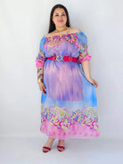 Sukienka plus size maxi w pastelowych odcieniach z etnicznym wzorem Stylowa XL