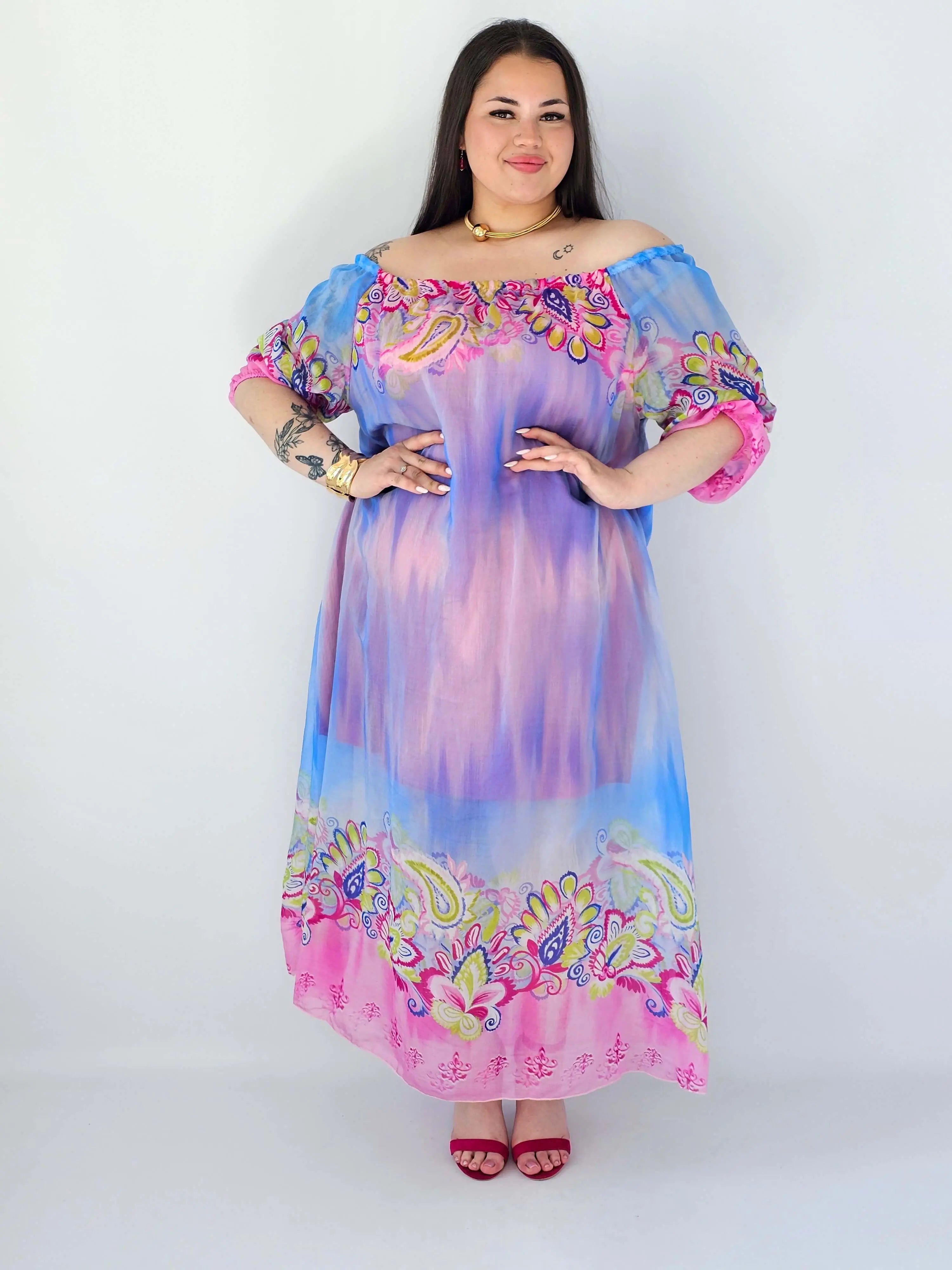 Sukienka plus size maxi w pastelowych odcieniach z etnicznym wzorem Stylowa XL