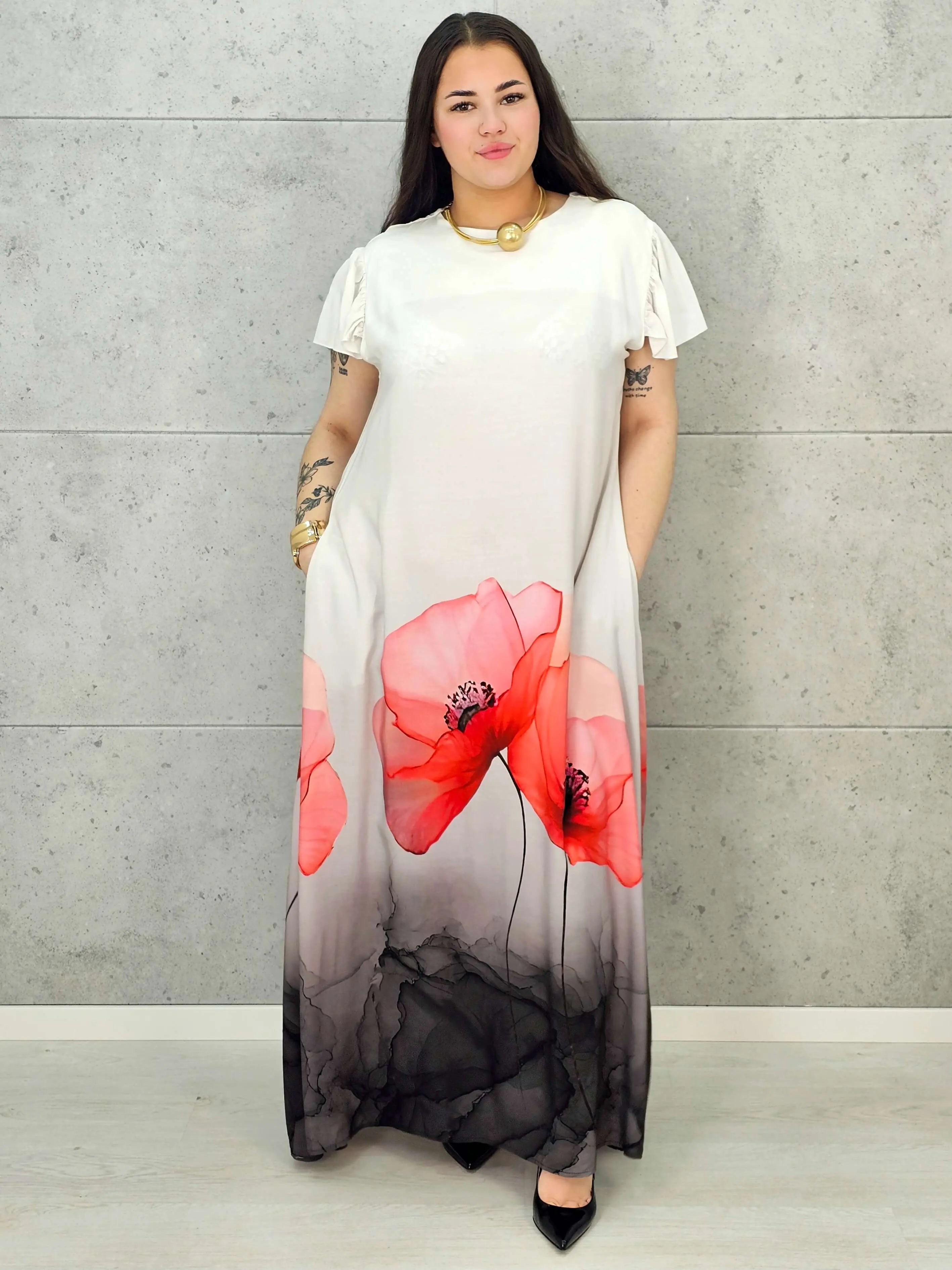 Sukienka plus size maxi z malarskim dołem – elegancka propozycja XXL Stylowa XL