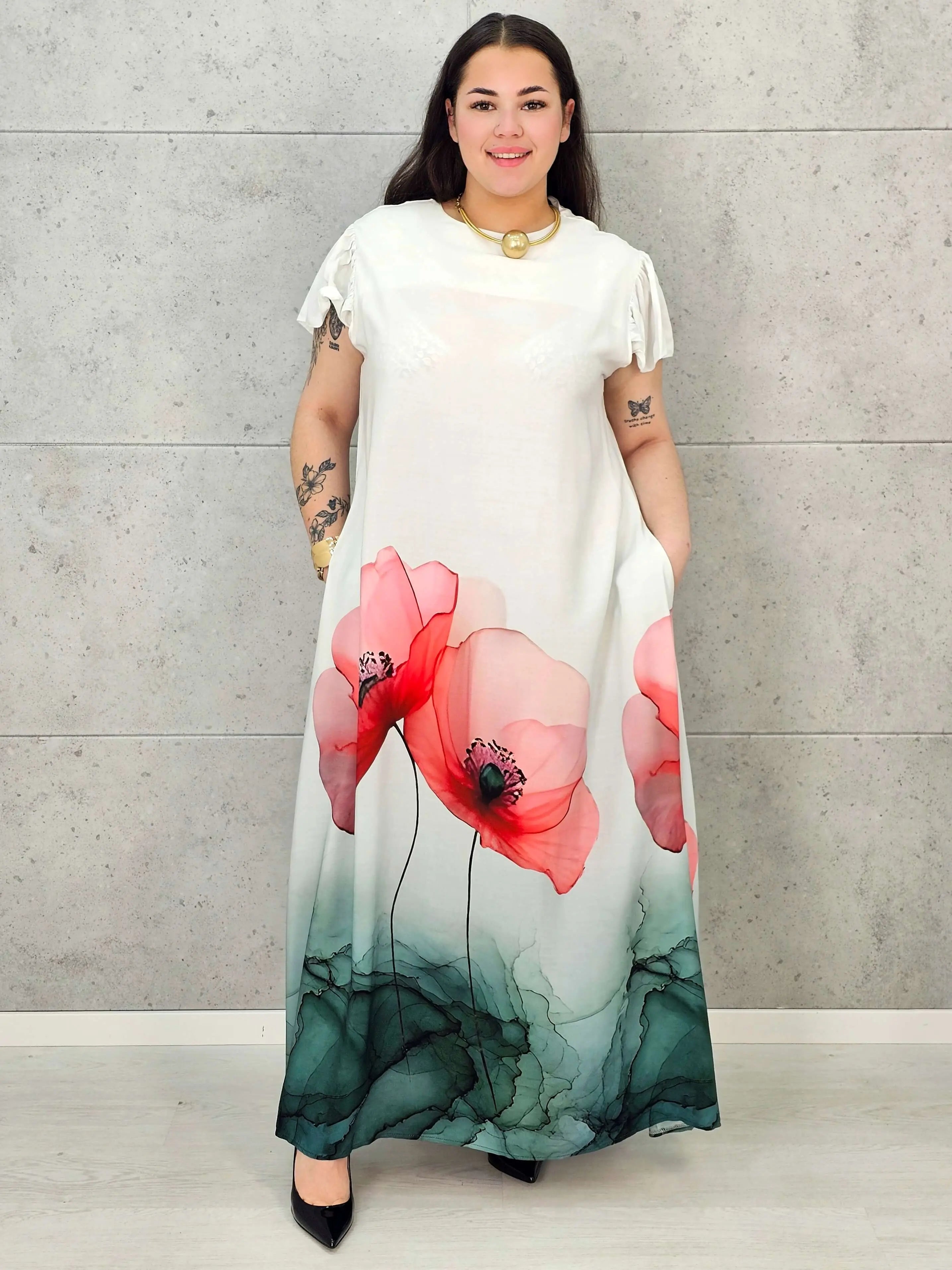 Sukienka plus size maxi z malarskim dołem – elegancka propozycja XXL Stylowa XL