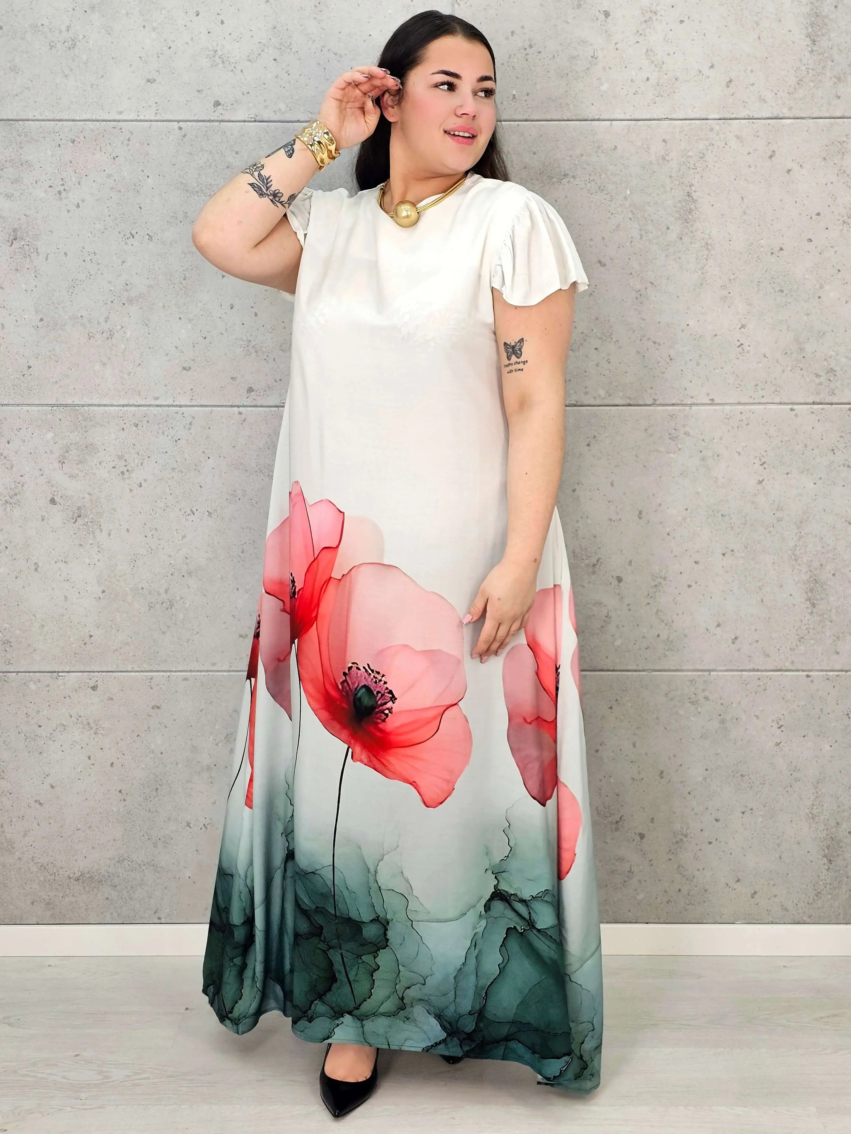 Sukienka plus size maxi z malarskim dołem – elegancka propozycja XXL Stylowa XL