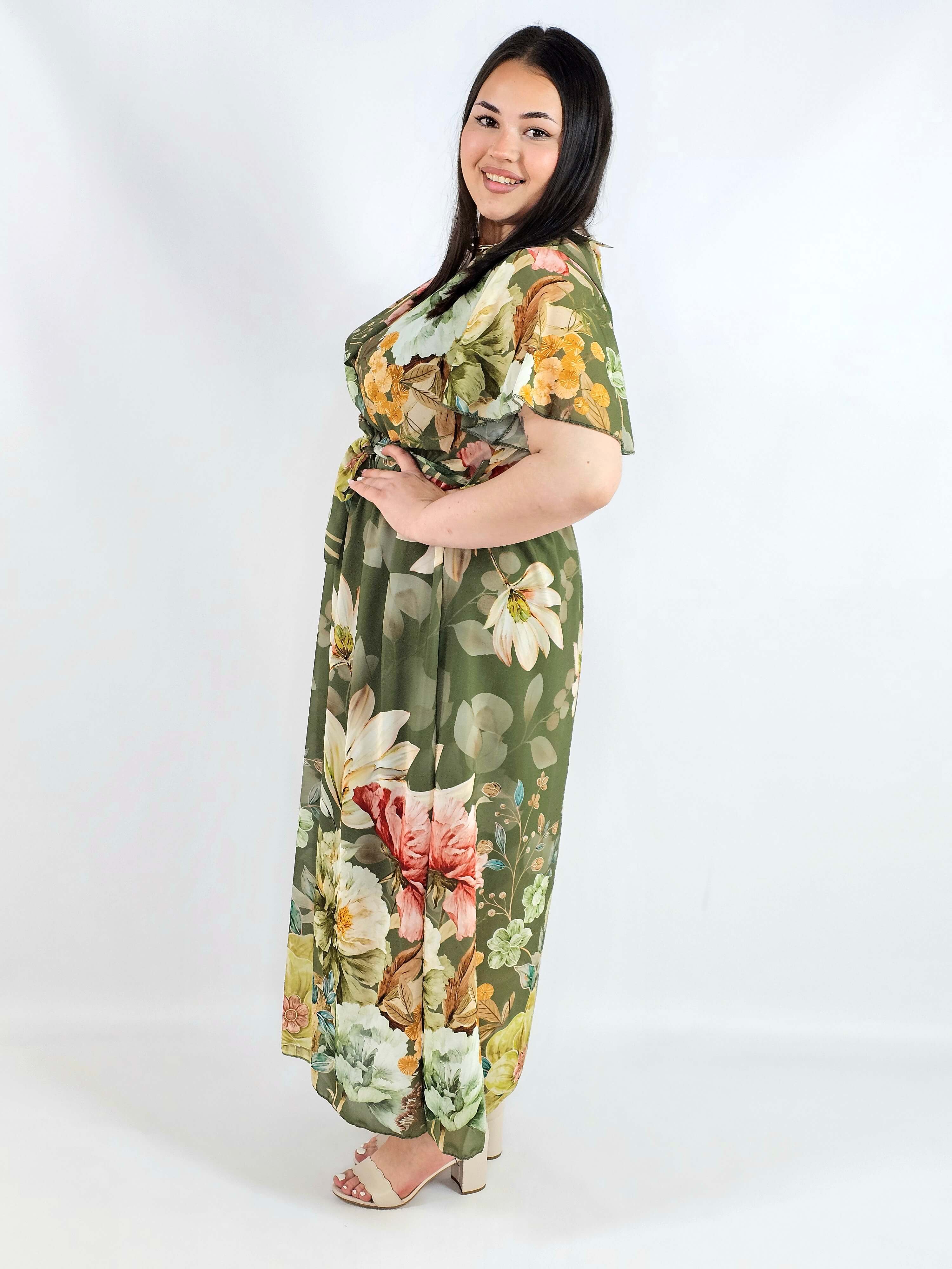 Sukienka plus size maxi zielona w kwiaty XXL – elegancja na komunię i wesele Stylowa XL
