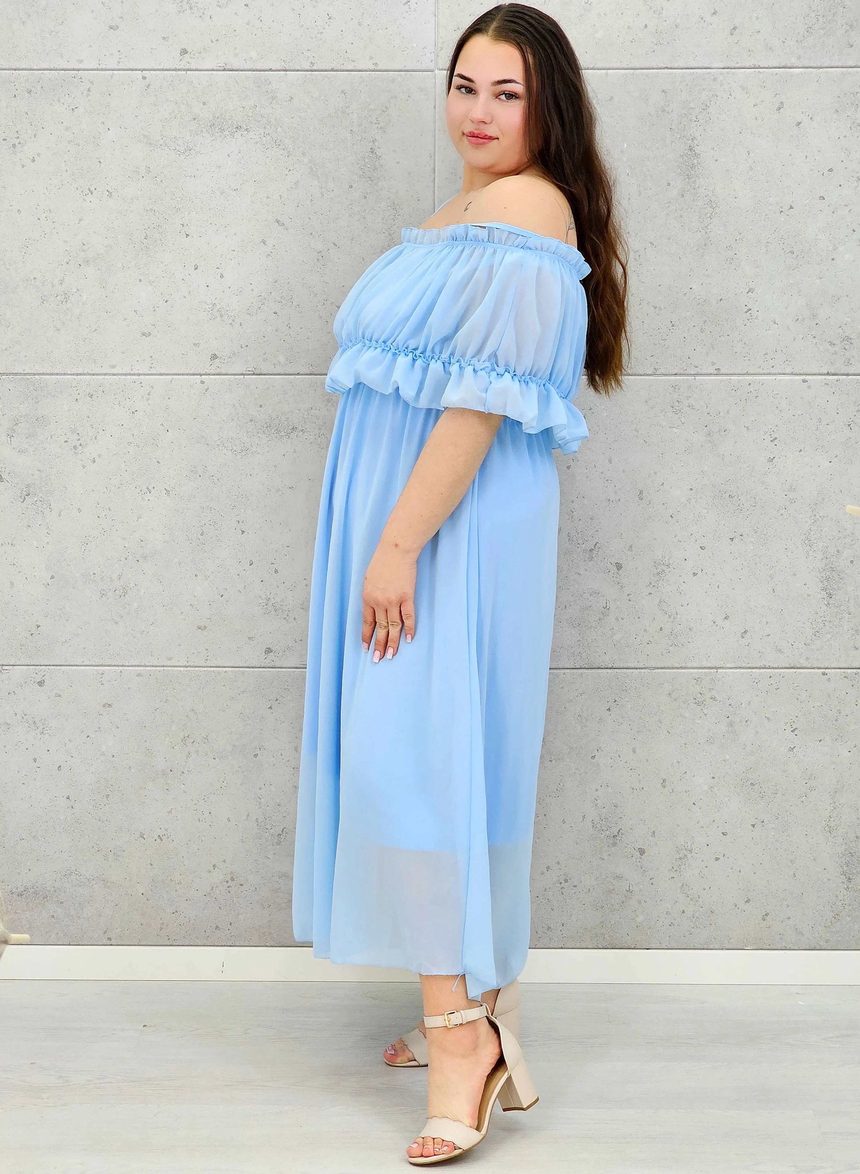 Sukienka plus size midi z falbaną i ramiączkami Stylowa XL