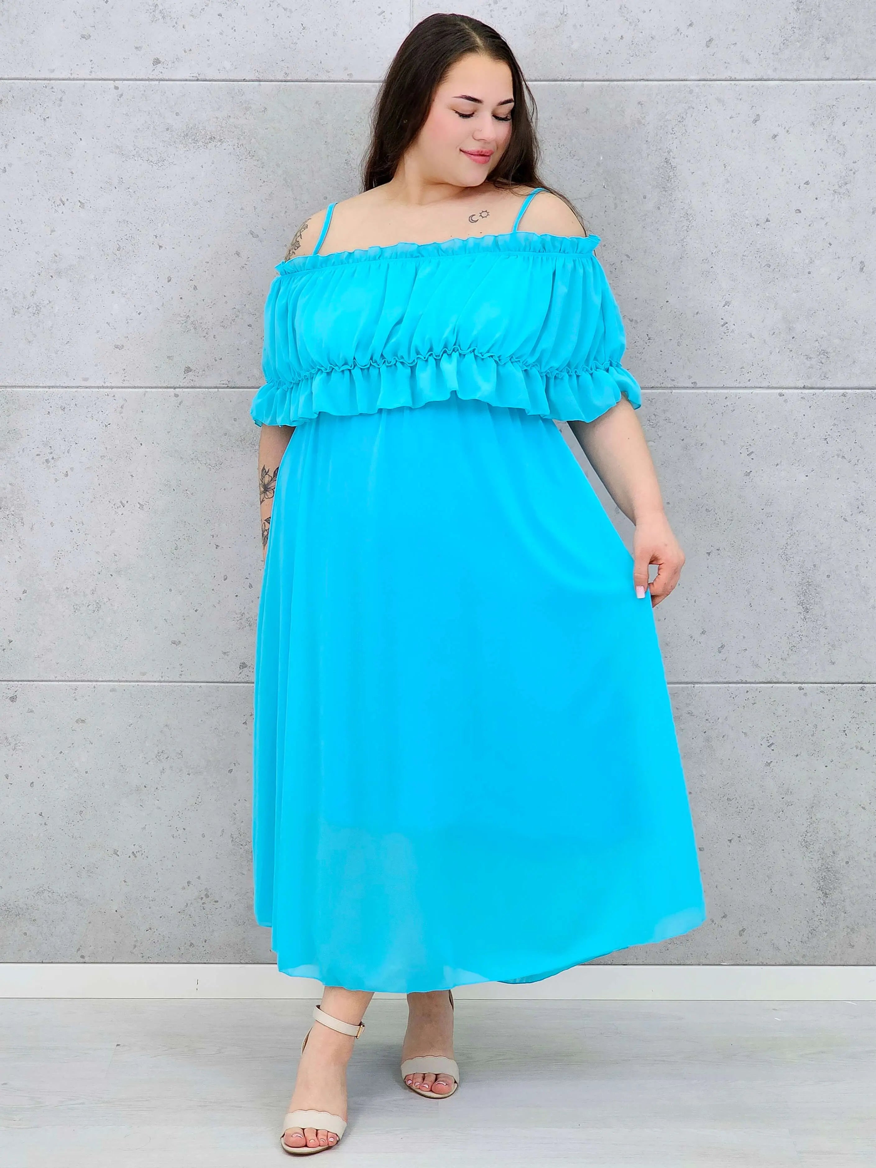 Sukienka plus size midi z falbaną i ramiączkami Stylowa XL