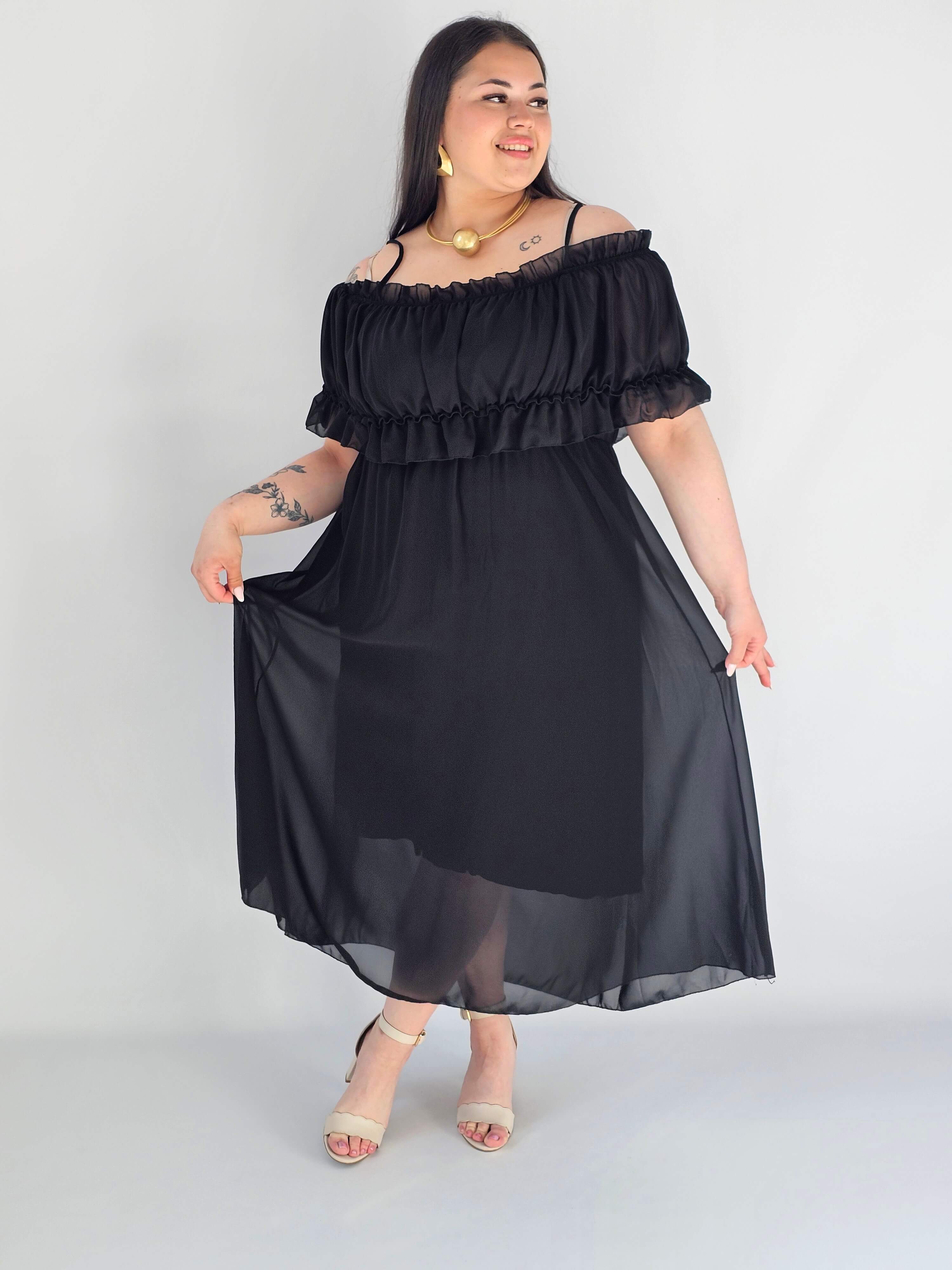 Sukienka plus size midi z falbaną i ramiączkami Stylowa XL
