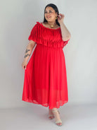 Sukienka plus size midi z falbaną i ramiączkami Stylowa XL
