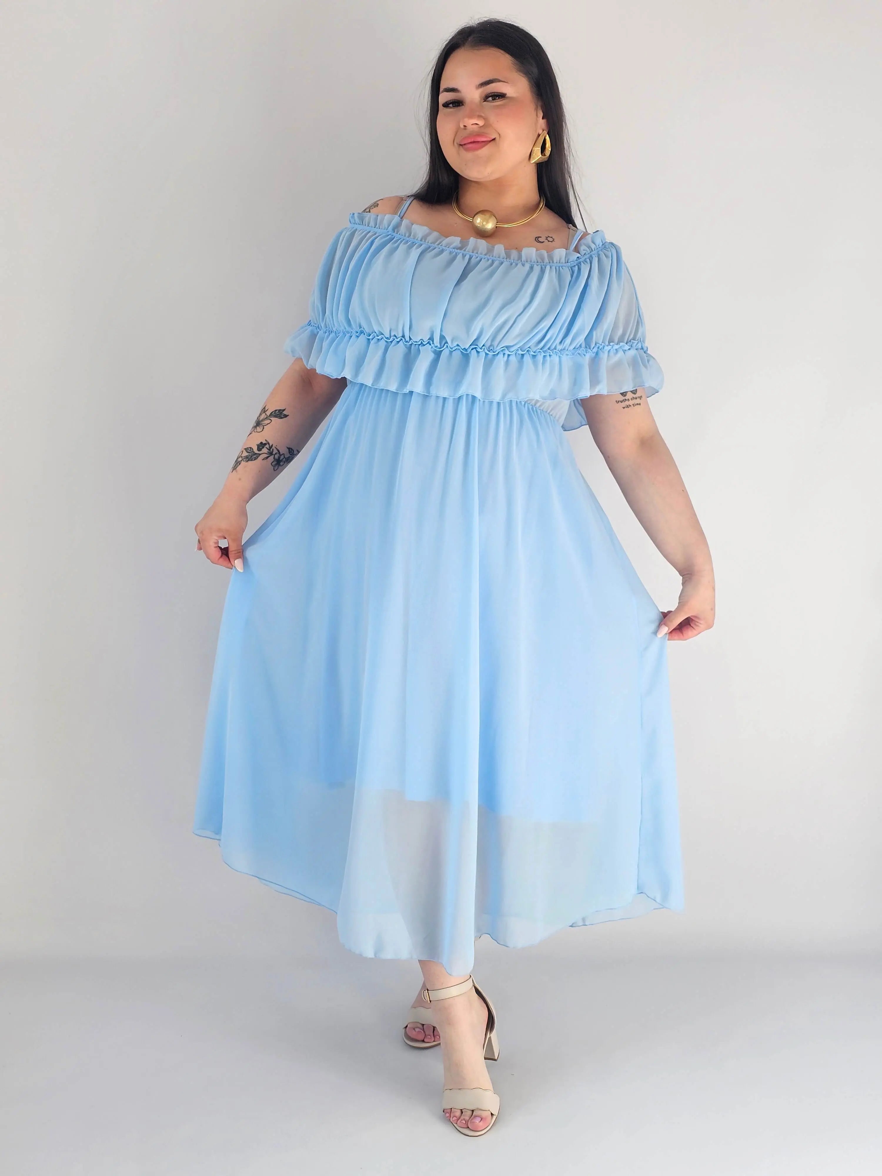 Sukienka plus size midi z falbaną i ramiączkami Stylowa XL