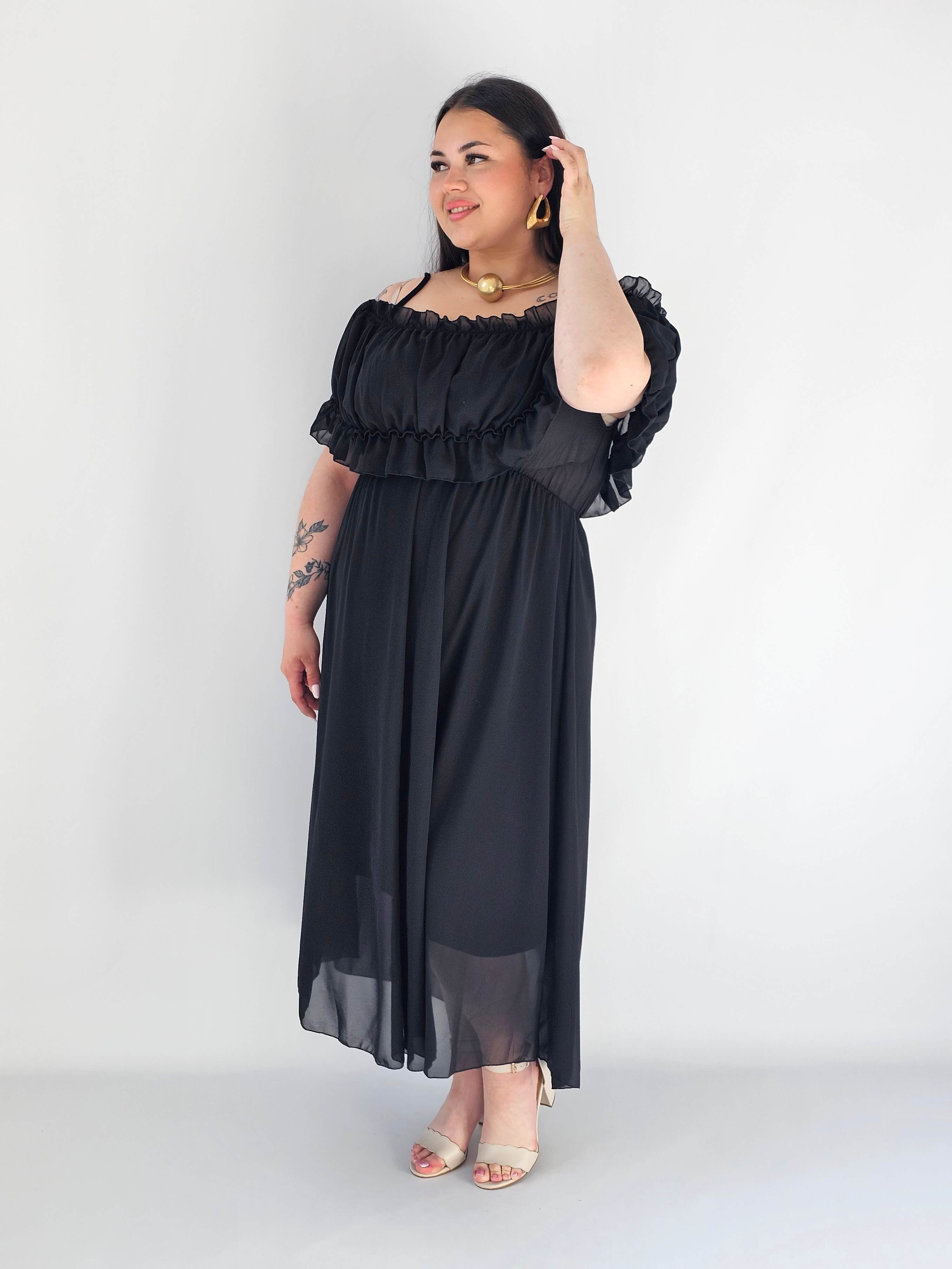 Sukienka plus size midi z falbaną i ramiączkami Stylowa XL