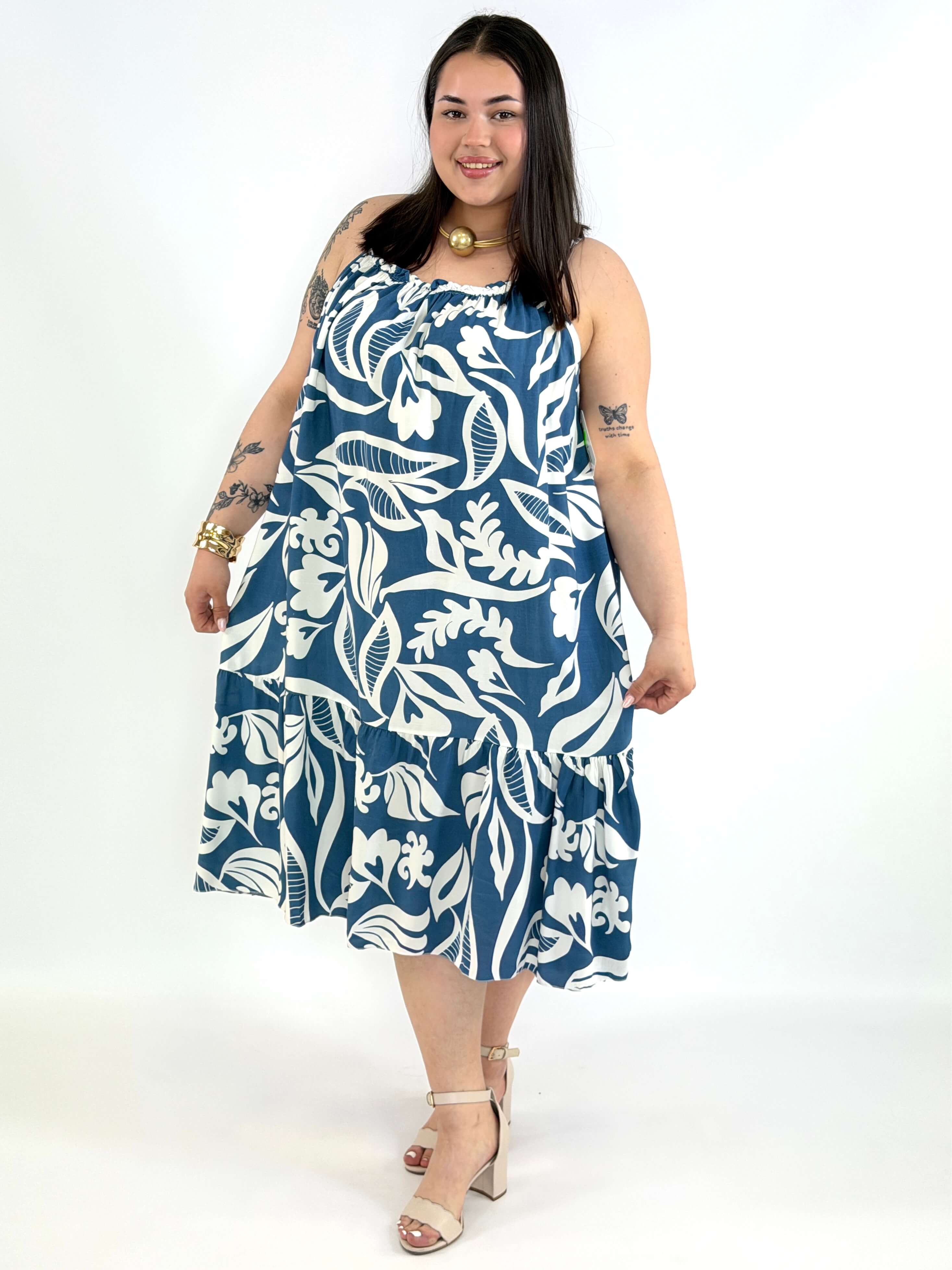 Sukienka plus size na ramiączkach z printem – lekka i wygodna sukienka XXL Stylowa XL