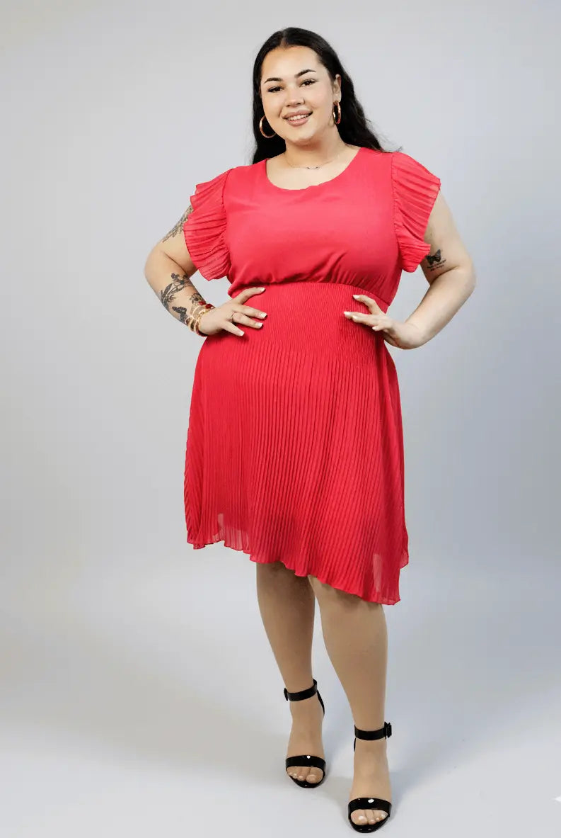 Sukienka plus size plisowana z falbankowym rękawem Stylowa XL
