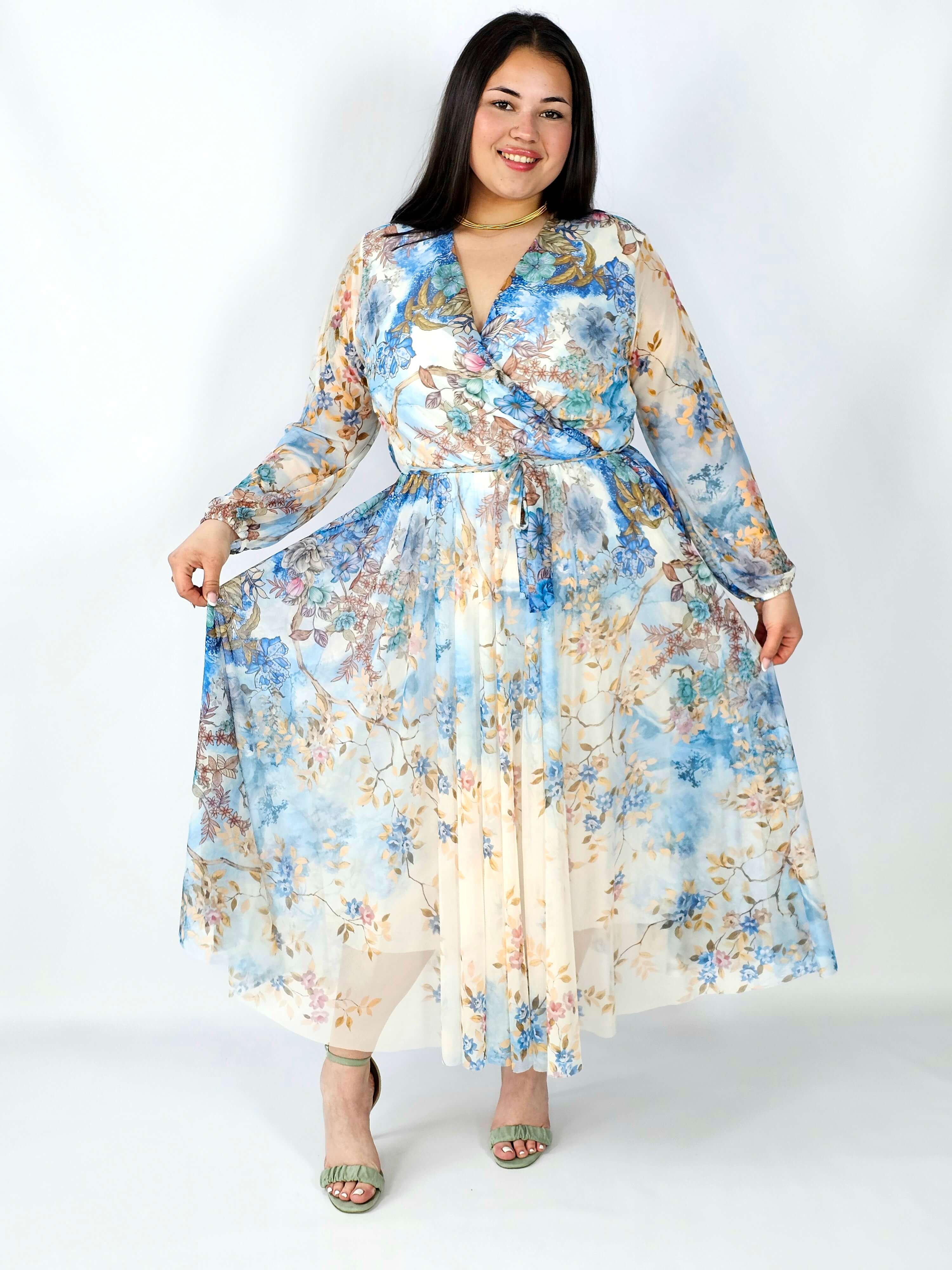 Sukienka plus size siateczkowa kopertowa z paskiem elegancka Stylowa XL