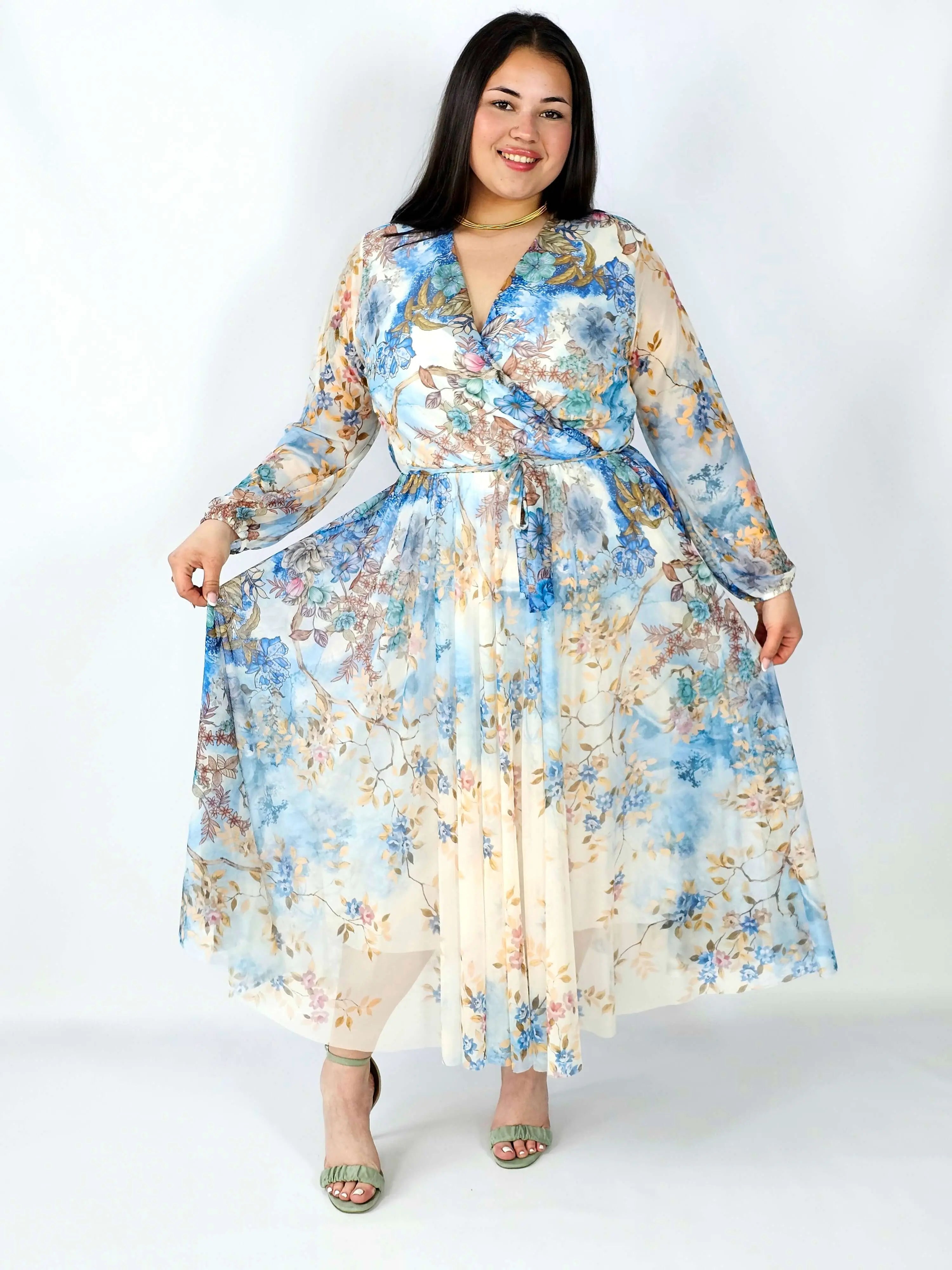 Sukienka plus size siateczkowa kopertowa z paskiem elegancka Stylowa XL
