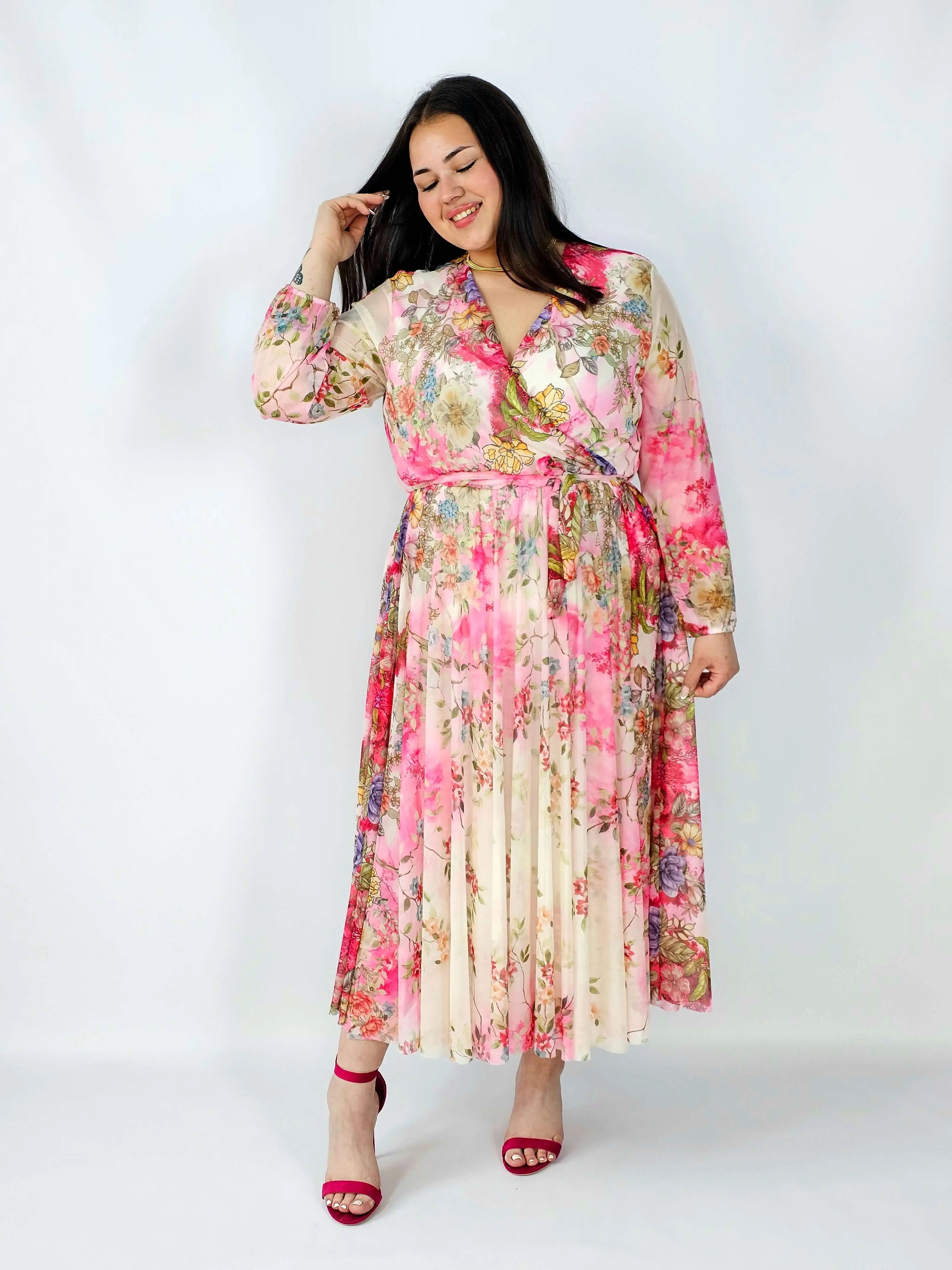 Sukienka plus size siateczkowa kopertowa z paskiem elegancka Stylowa XL