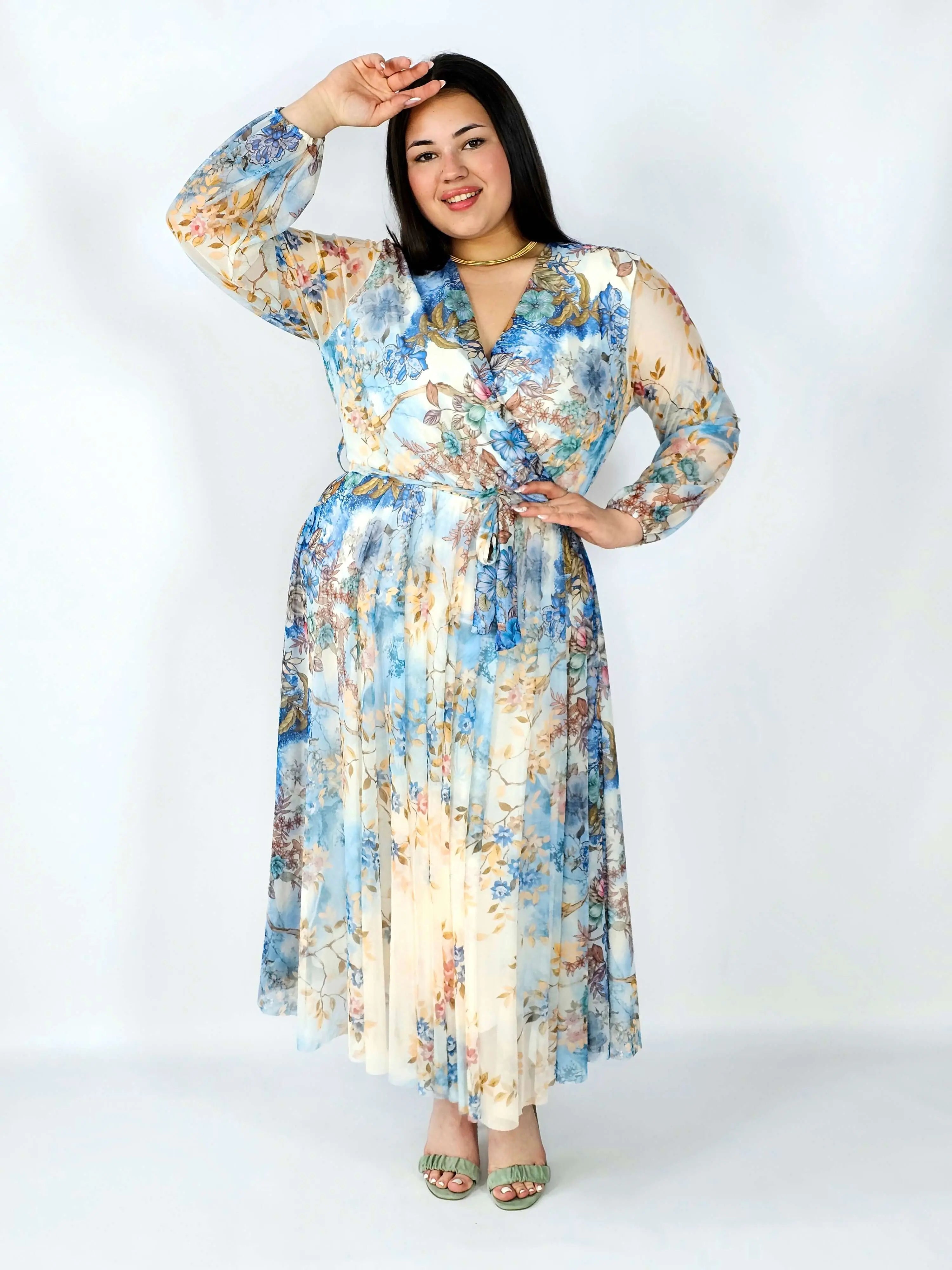 Sukienka plus size siateczkowa kopertowa z paskiem elegancka Stylowa XL