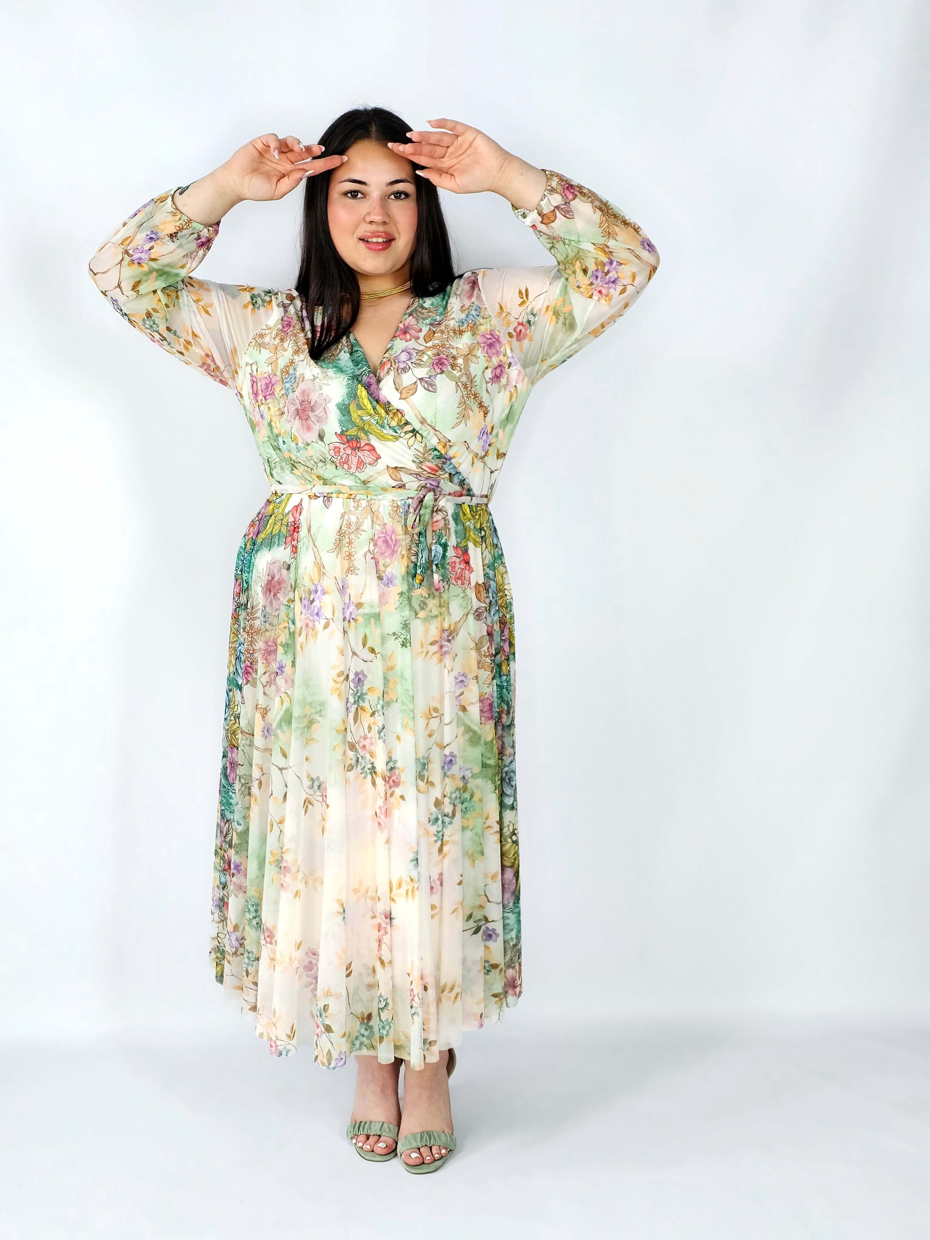Sukienka plus size siateczkowa kopertowa z paskiem elegancka Stylowa XL