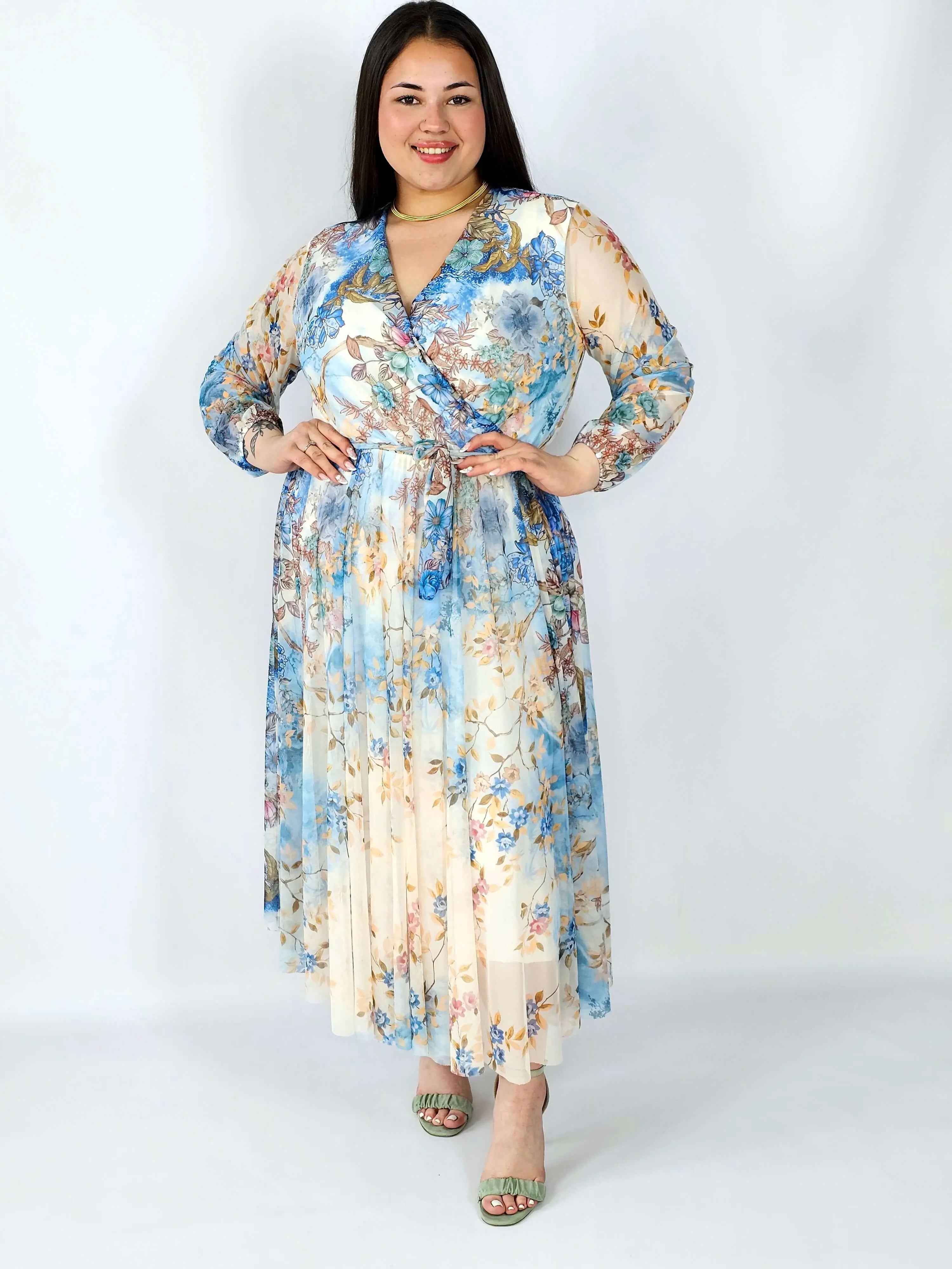 Sukienka plus size siateczkowa kopertowa z paskiem elegancka Stylowa XL