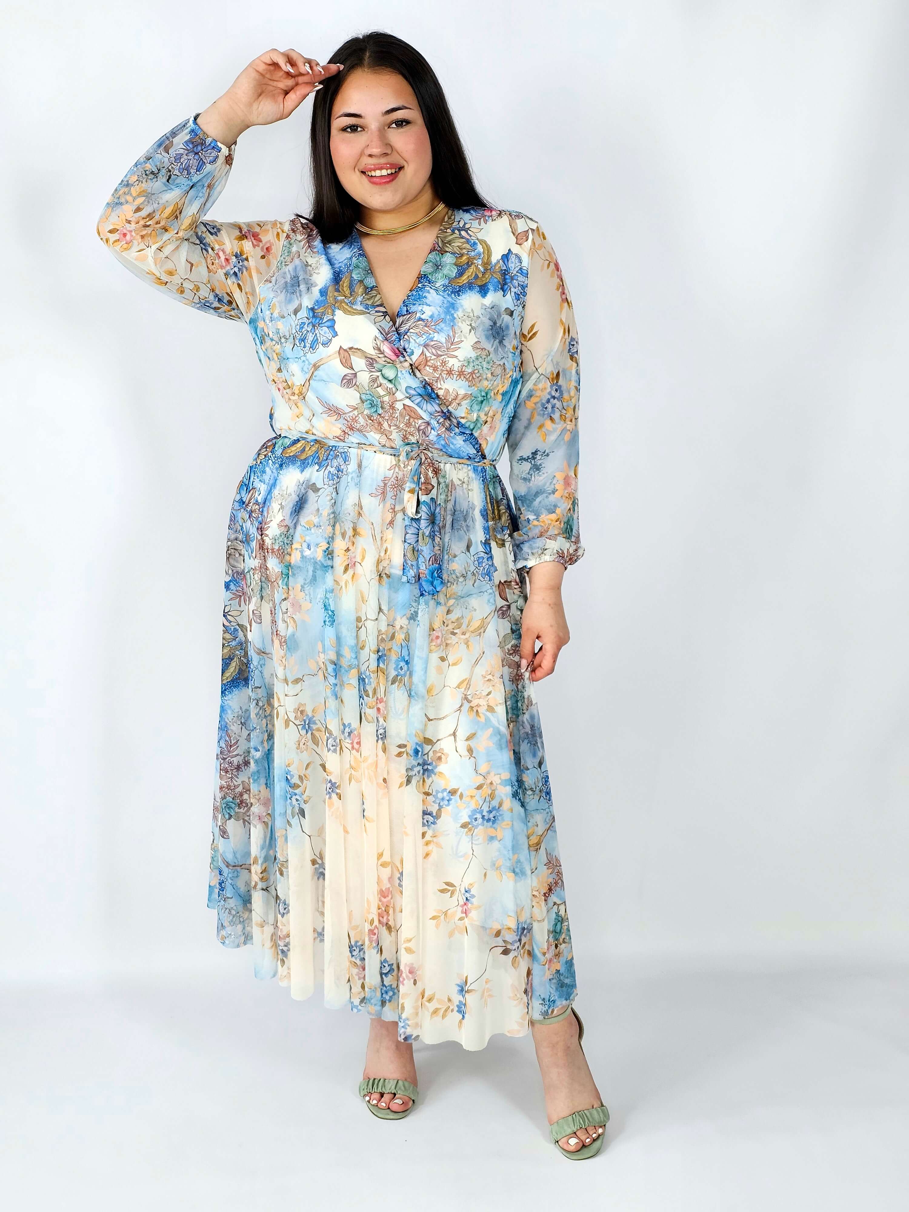 Sukienka plus size siateczkowa kopertowa z paskiem elegancka Stylowa XL