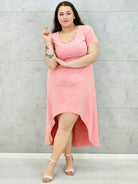Sukienka plus size -sukienka midi z krótkim rękawem i asymetrycznym dołem Stylowa XL