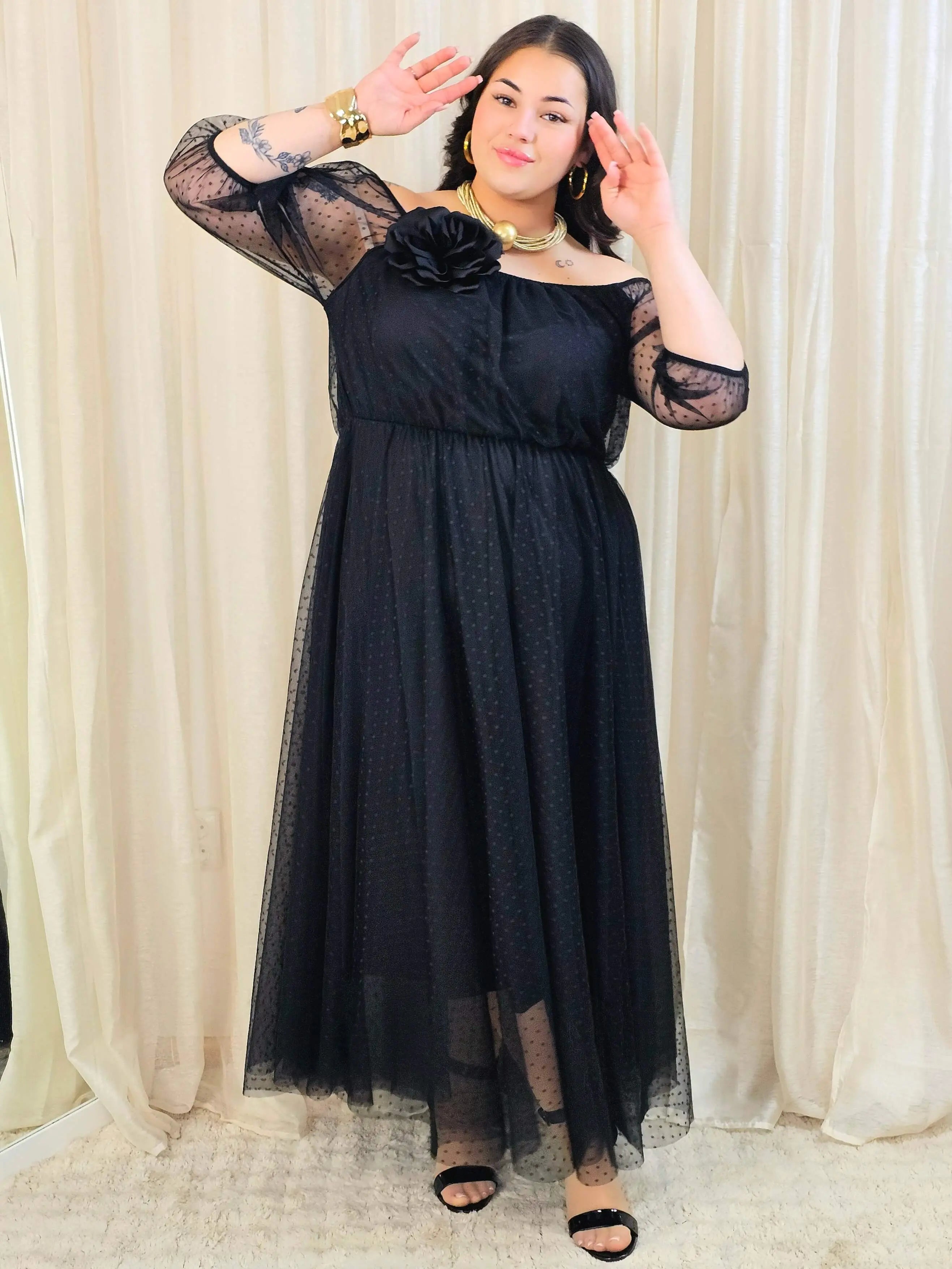 Sukienka plus size tiulowa maxi z dekoltem hiszpanka – elegancka sukienka XXL Stylowa XL Stylowa XL