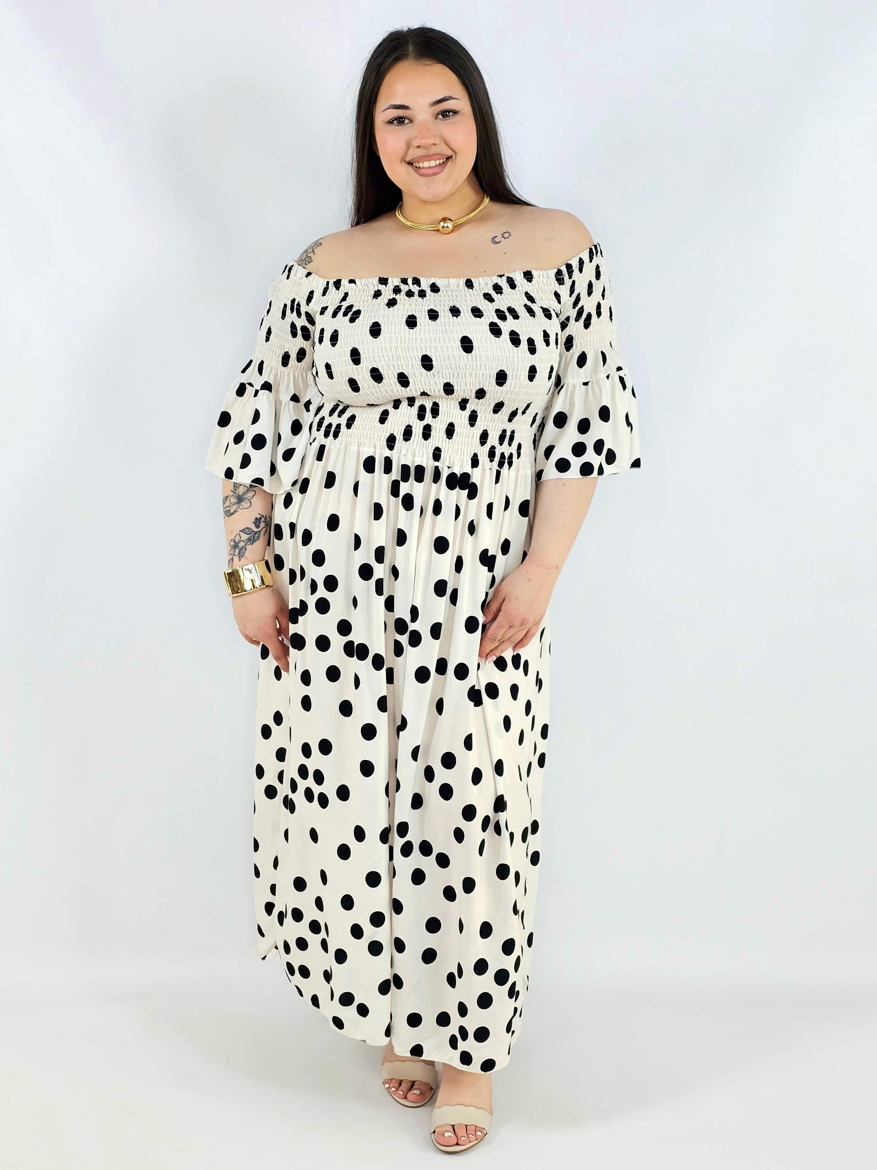 Sukienka plus size w groszki XXL – elegancka hiszpanka na komunię i wesele Stylowa XL