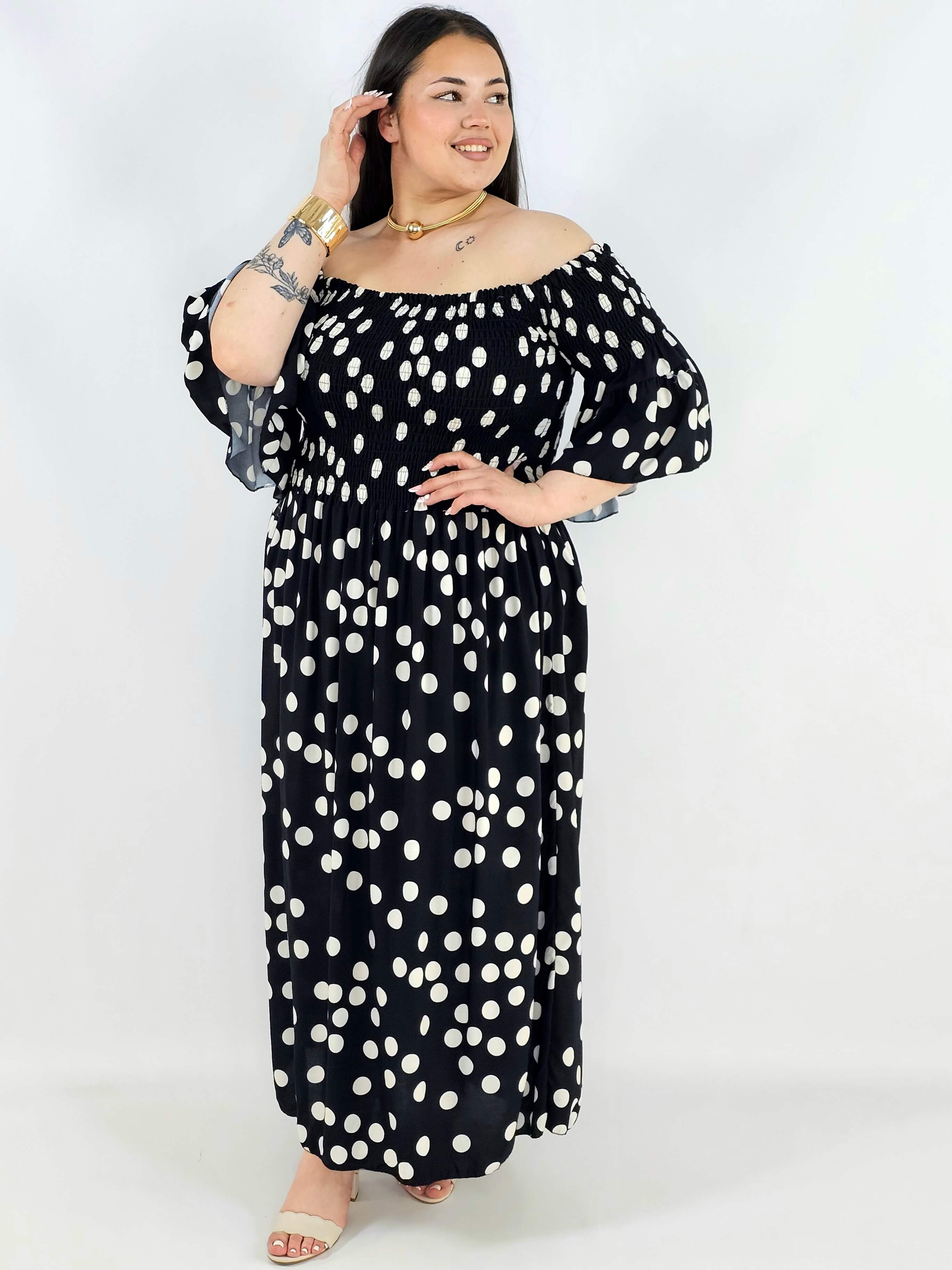 Sukienka plus size w groszki XXL – elegancka hiszpanka na komunię i wesele Stylowa XL