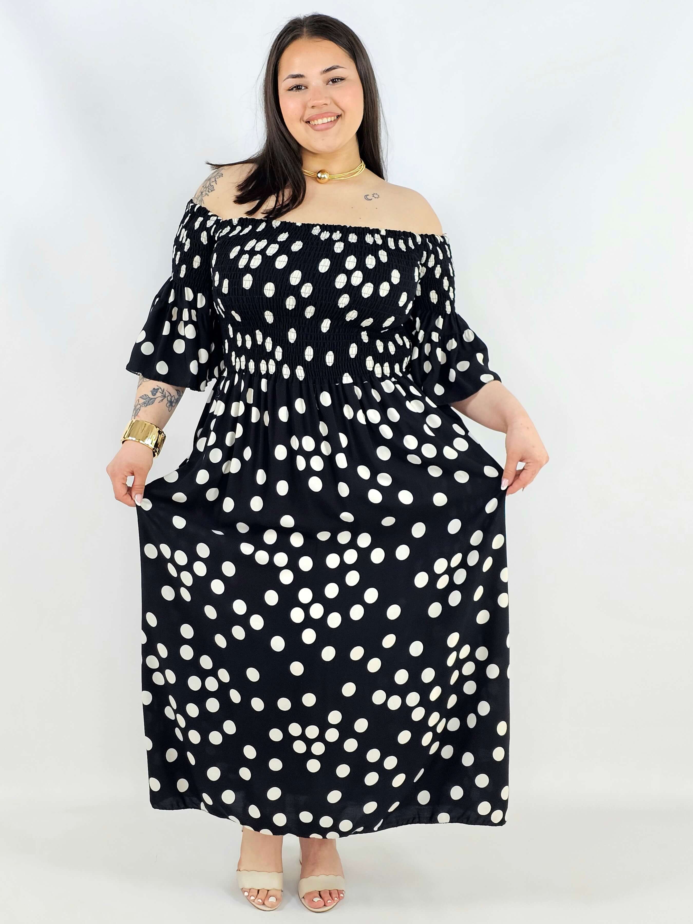 Sukienka plus size w groszki XXL – elegancka hiszpanka na komunię i wesele Stylowa XL