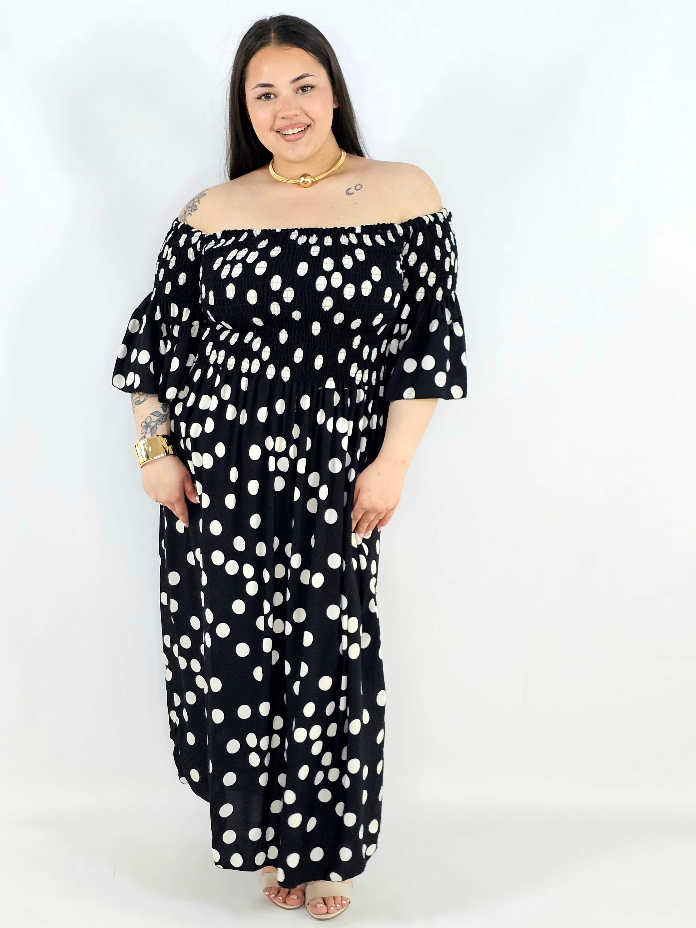 Sukienka plus size w groszki XXL – elegancka hiszpanka na komunię i wesele Stylowa XL