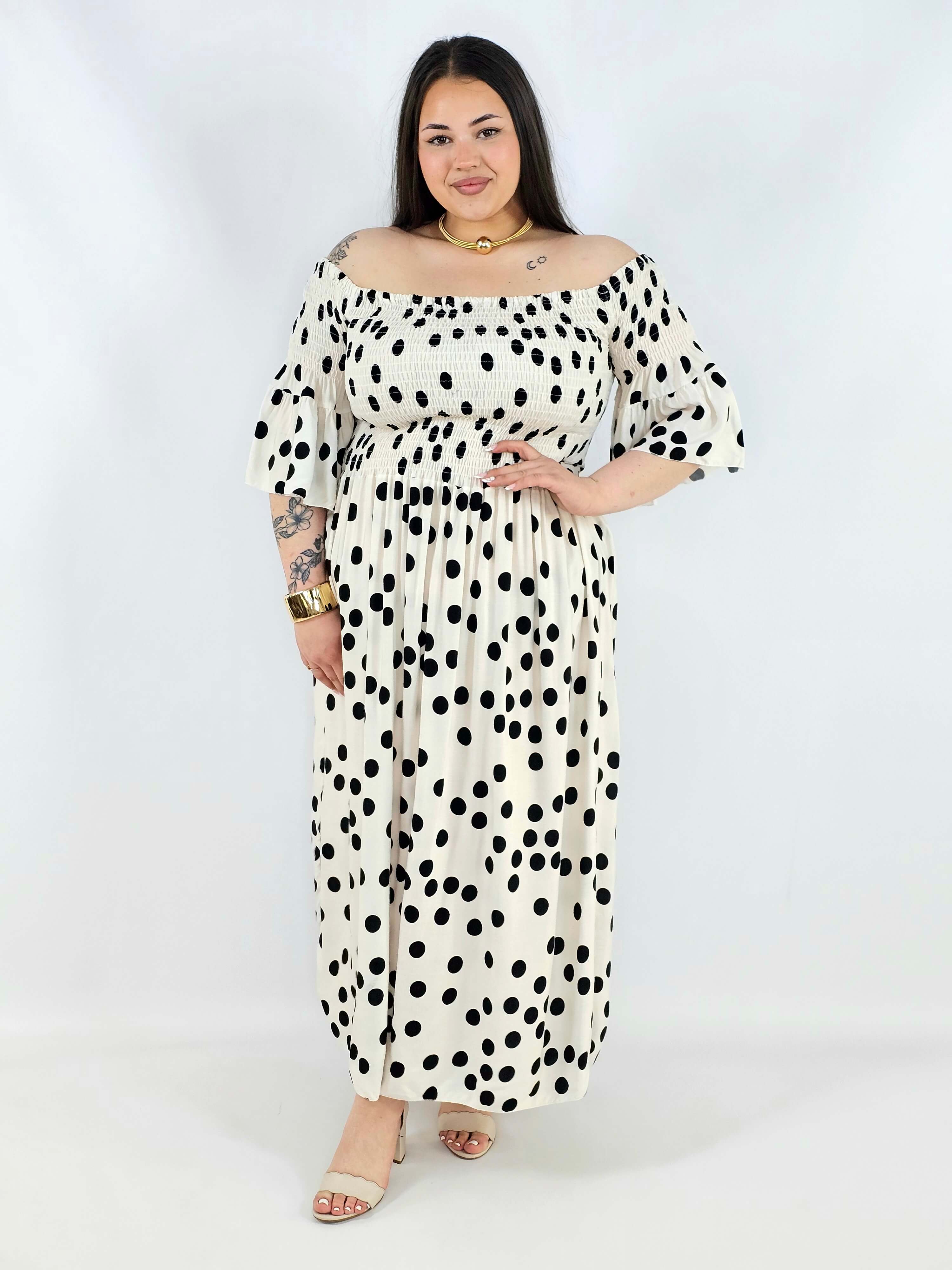 Sukienka plus size w groszki XXL – elegancka hiszpanka na komunię i wesele Stylowa XL