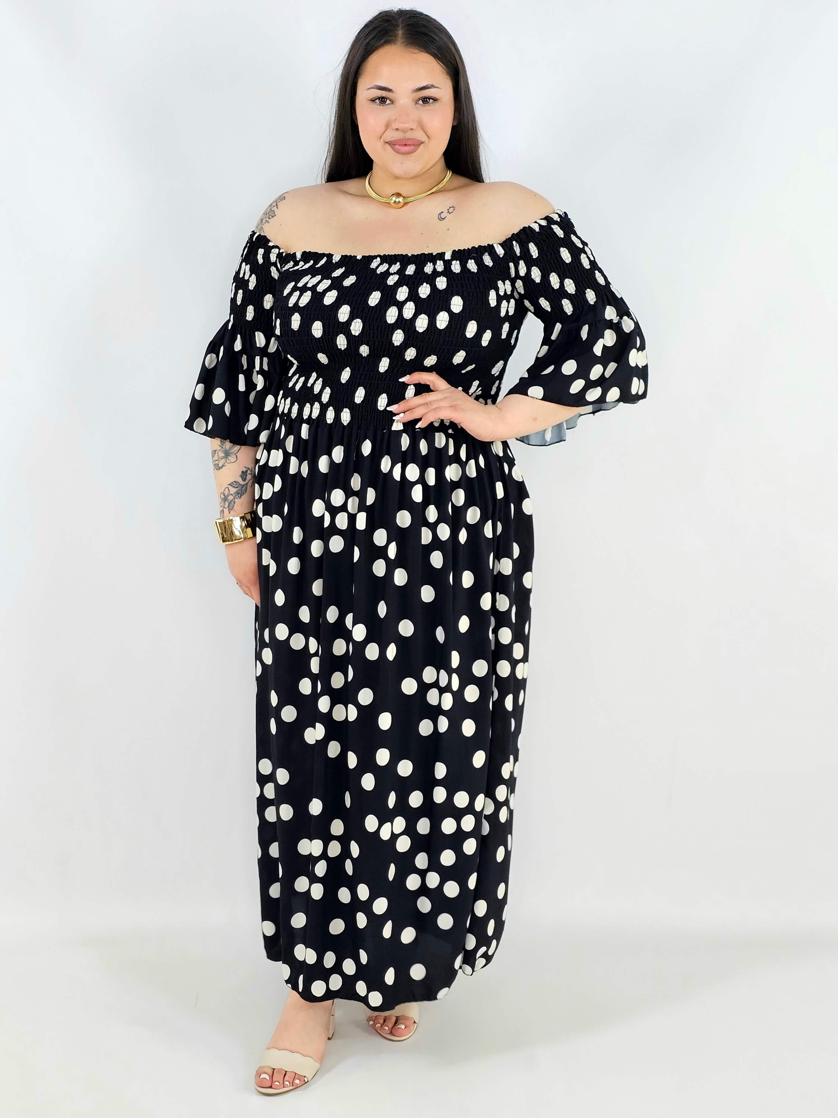 Sukienka plus size w groszki XXL – elegancka hiszpanka na komunię i wesele Stylowa XL