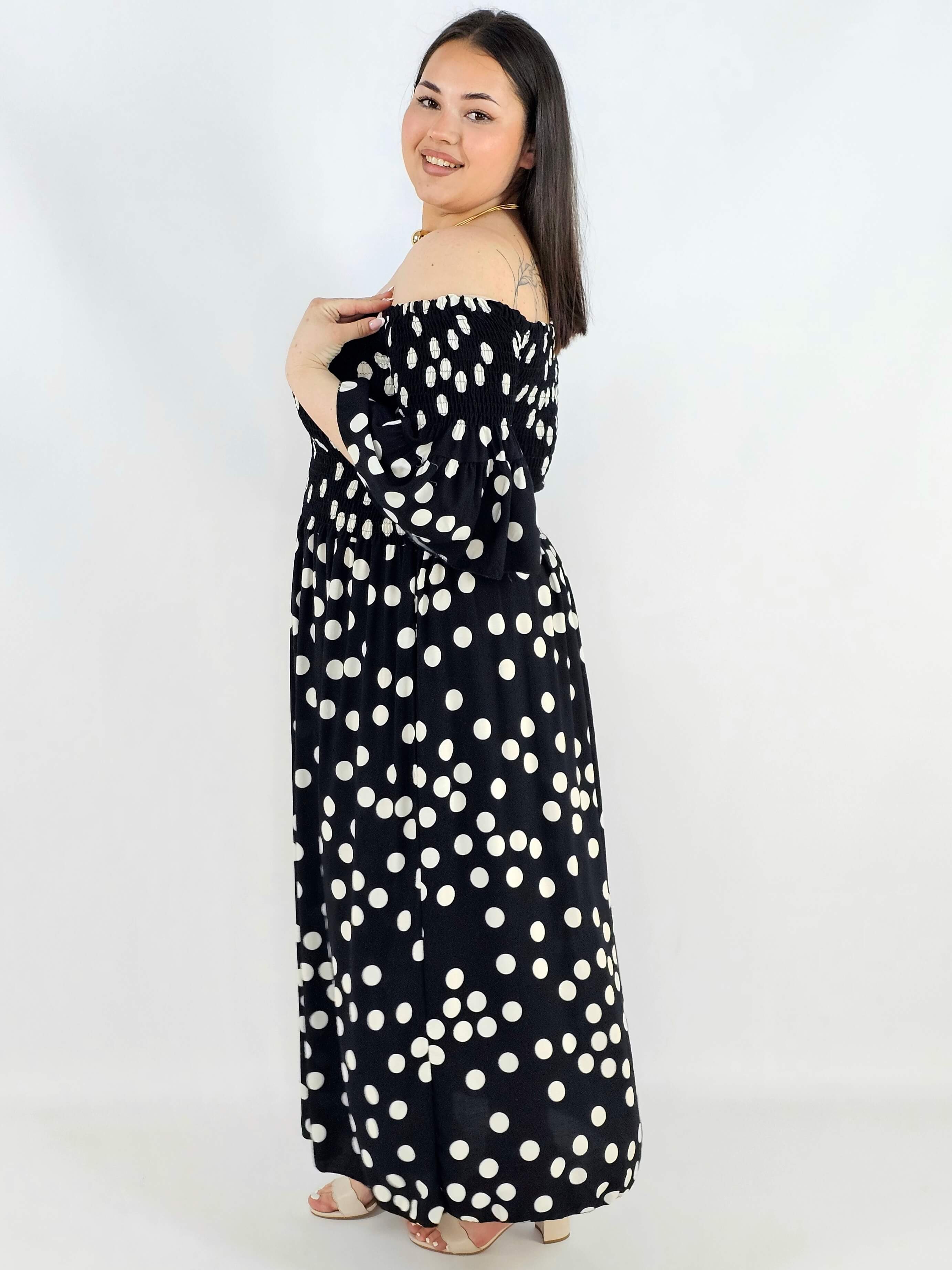 Sukienka plus size w groszki XXL – elegancka hiszpanka na komunię i wesele Stylowa XL