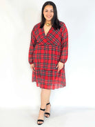 Sukienka plus size w kratę czerwona – sukienka XXL kopertowa Stylowa XL