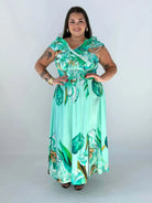Sukienka plus size w kwiaty – elegancka sukienka XXL maxi z falbaną Stylowa XL